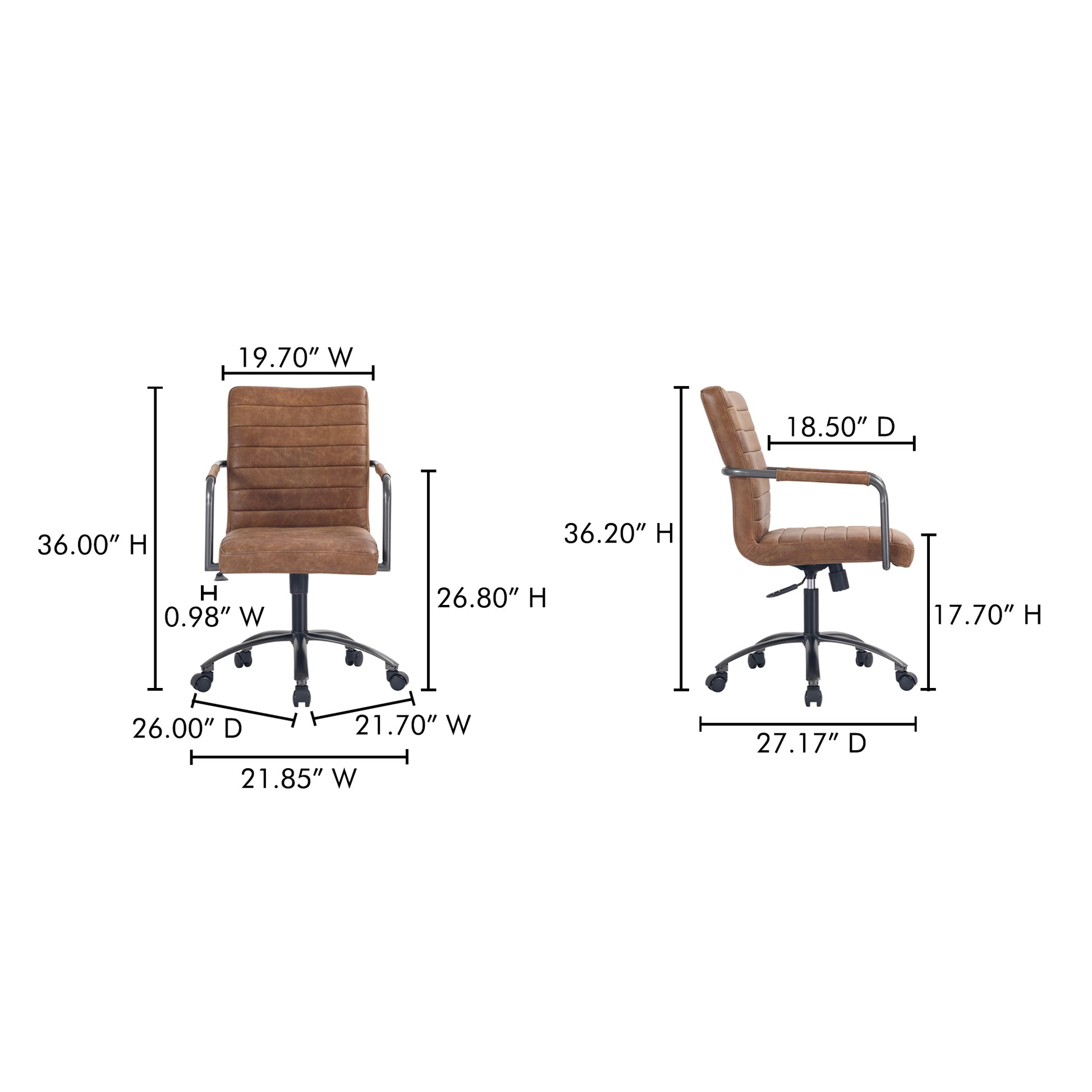 Roy Office Chair Open Road Brown Leather by Moe's Home Collection - view 3