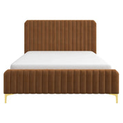 Bethany Velvet Upholstered Platform Bed Queen - Cognac