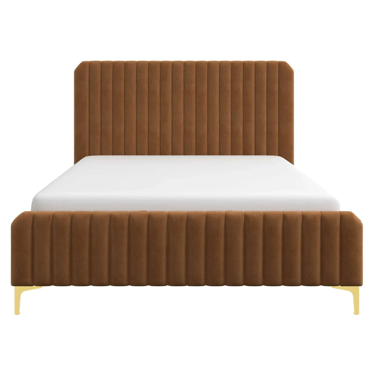 Bethany Velvet Upholstered Platform Bed Queen - Cognac