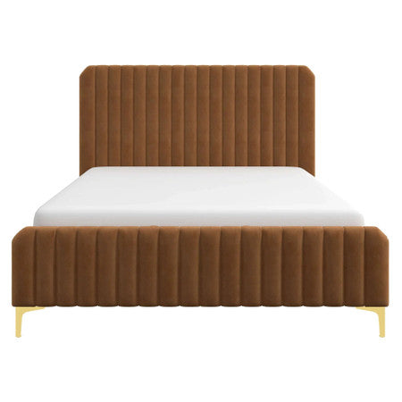 Bethany Velvet Upholstered Platform Bed Queen - Cognac - 67.3"