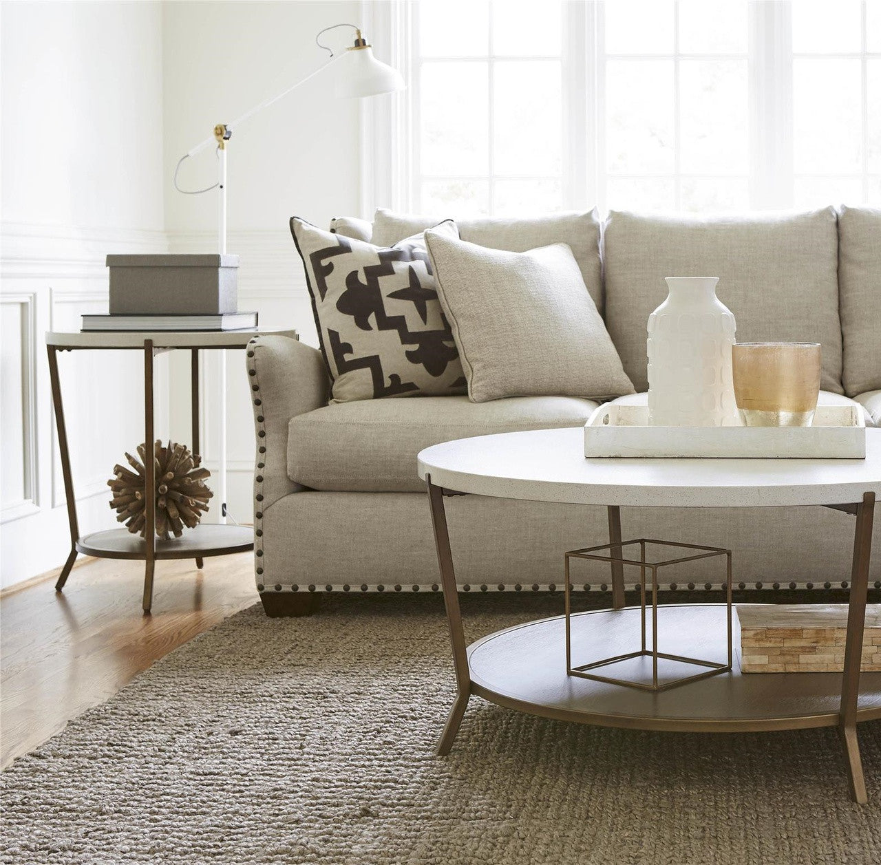 Playlist Round Stone Top End Tables- White