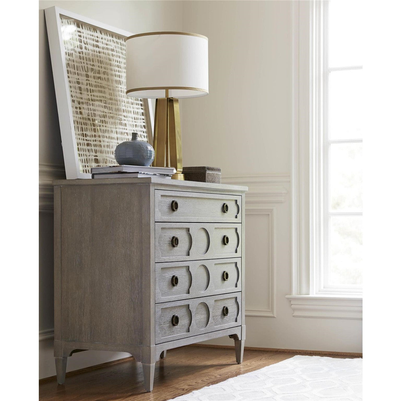 Playlist Vintage Grey Oak 4 Drawers Bedside Cabinet