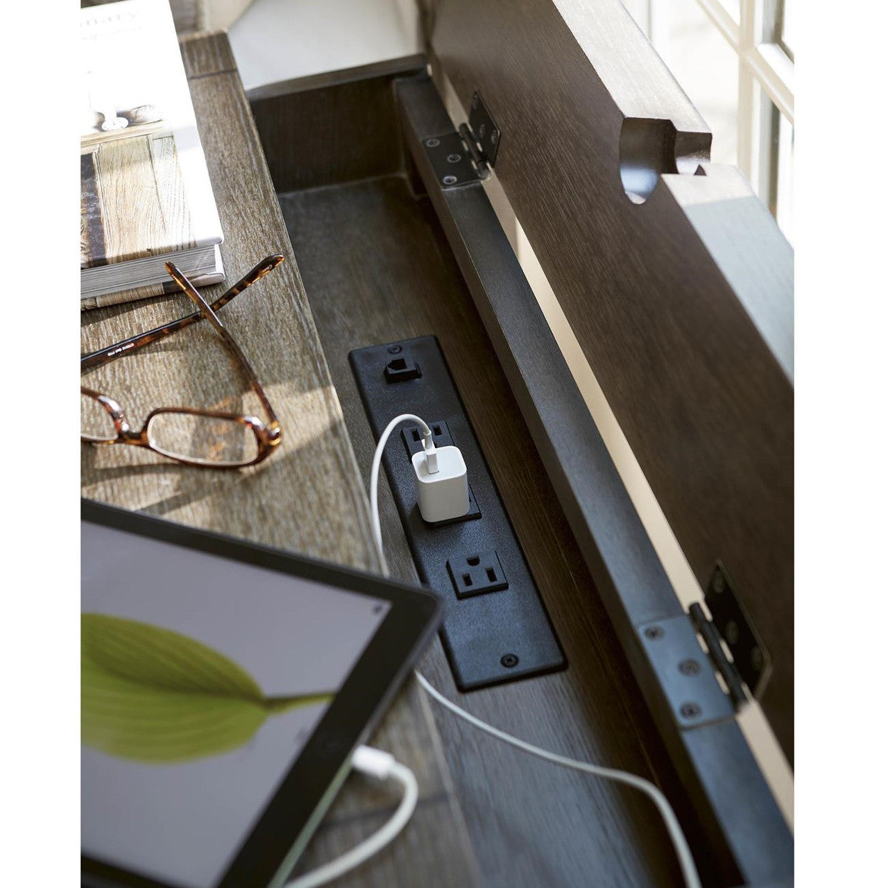 Playlist Vintage Oak 3 Drawer Nightstand with charging station