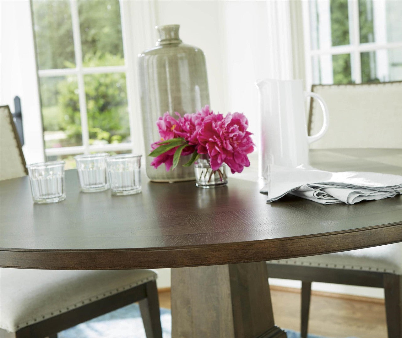 Playlist Vintage Oak Round Pedestal Dining Tables