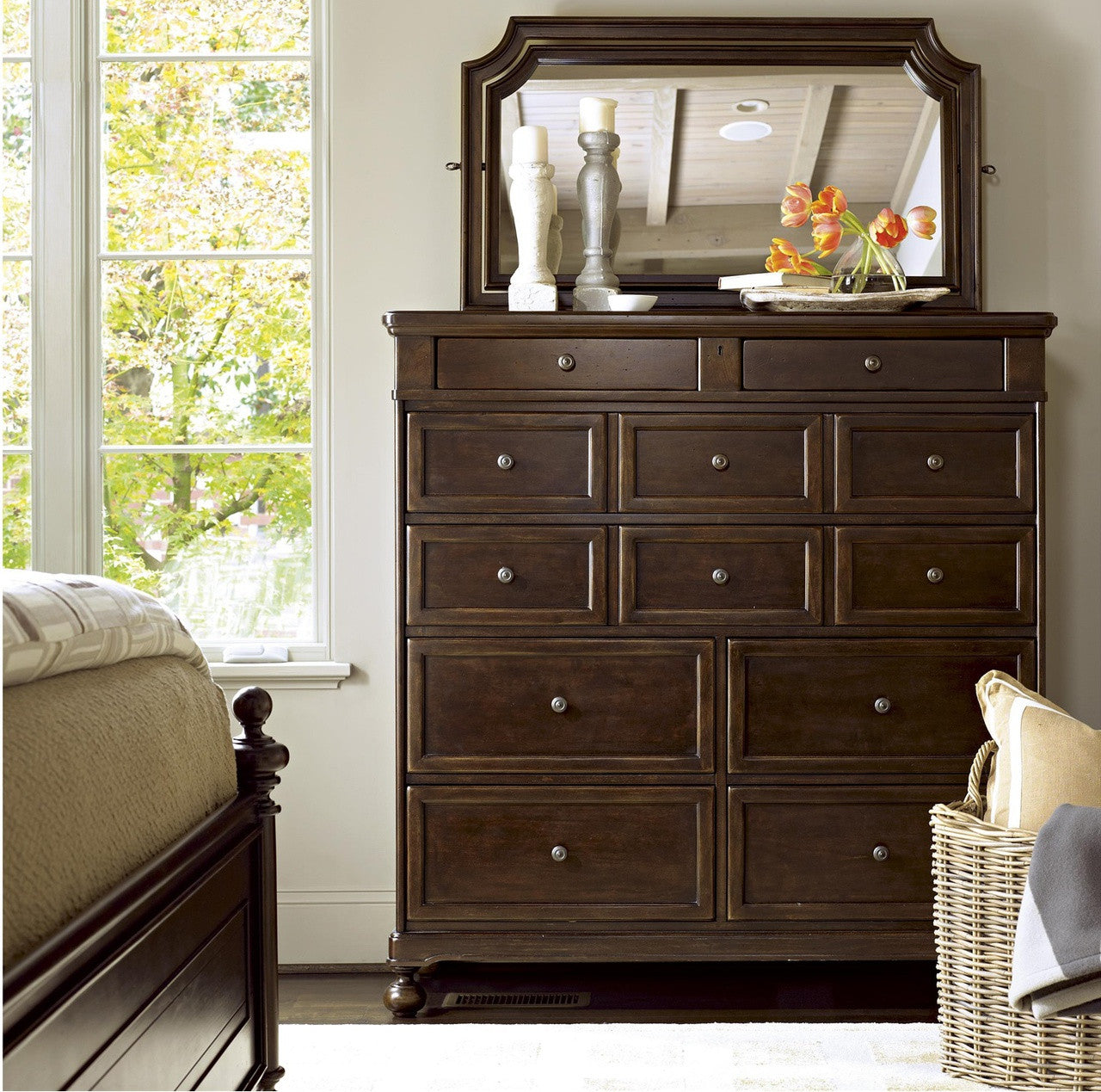 Proximity Cherry Wood Dressing Chest of Drawers with mirror