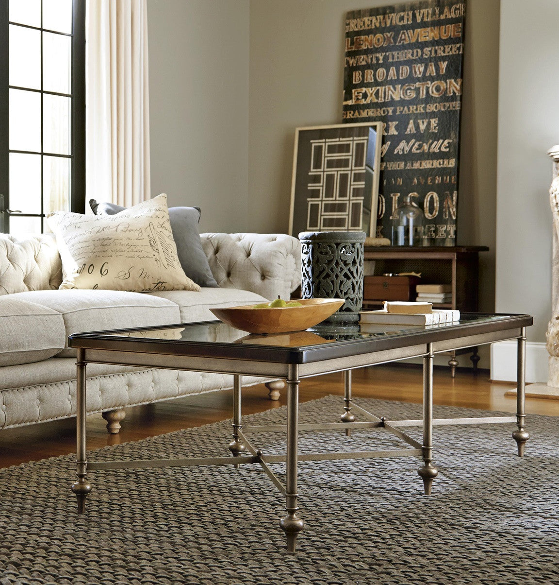 Proximity Industrial Bronze Metal and Glass Top Cocktail Table