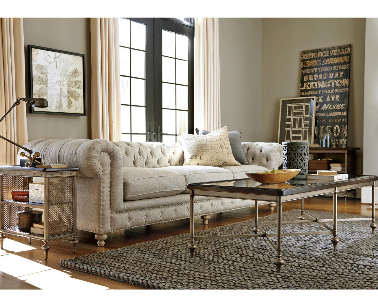 Proximity Industrial Bronze Metal and Glass Top Large Coffee Table