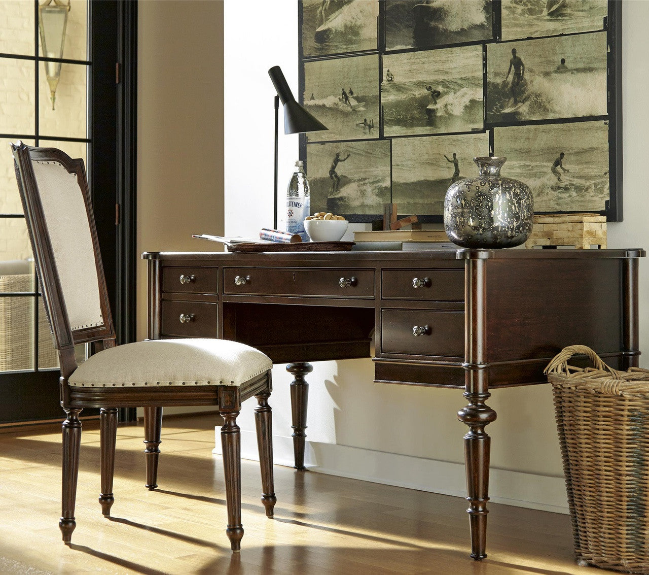 French Upholstered Woven Back Dining Chair