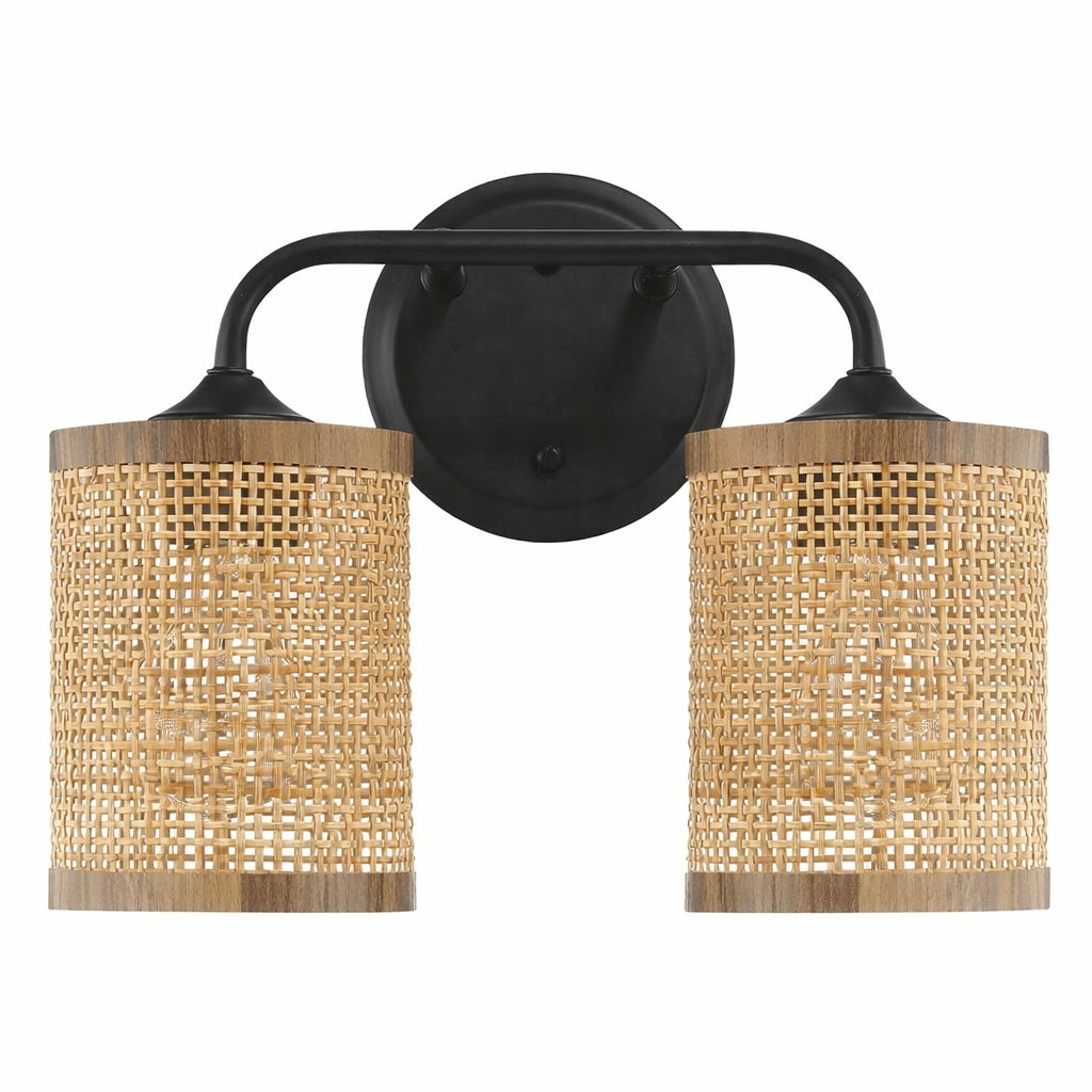 Quell 2-Light Rattan Wall Sconce with Black Metal Finish
