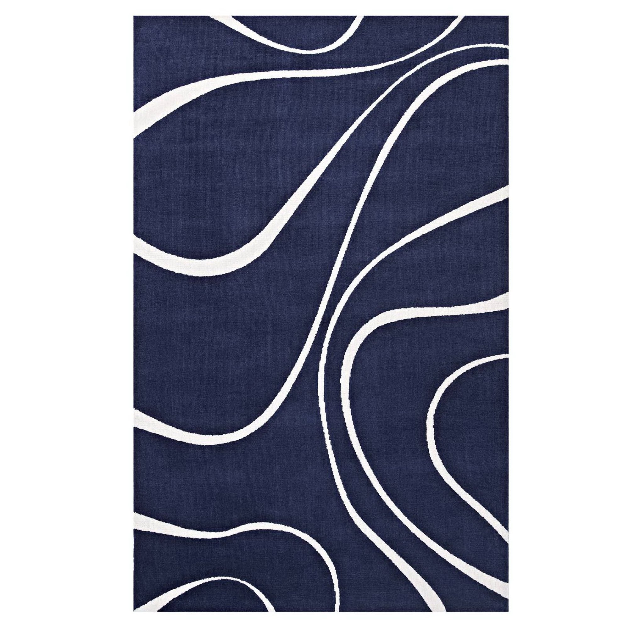 Therese Abstract Swirl 5x8 Area Rug - Navy and Ivory
