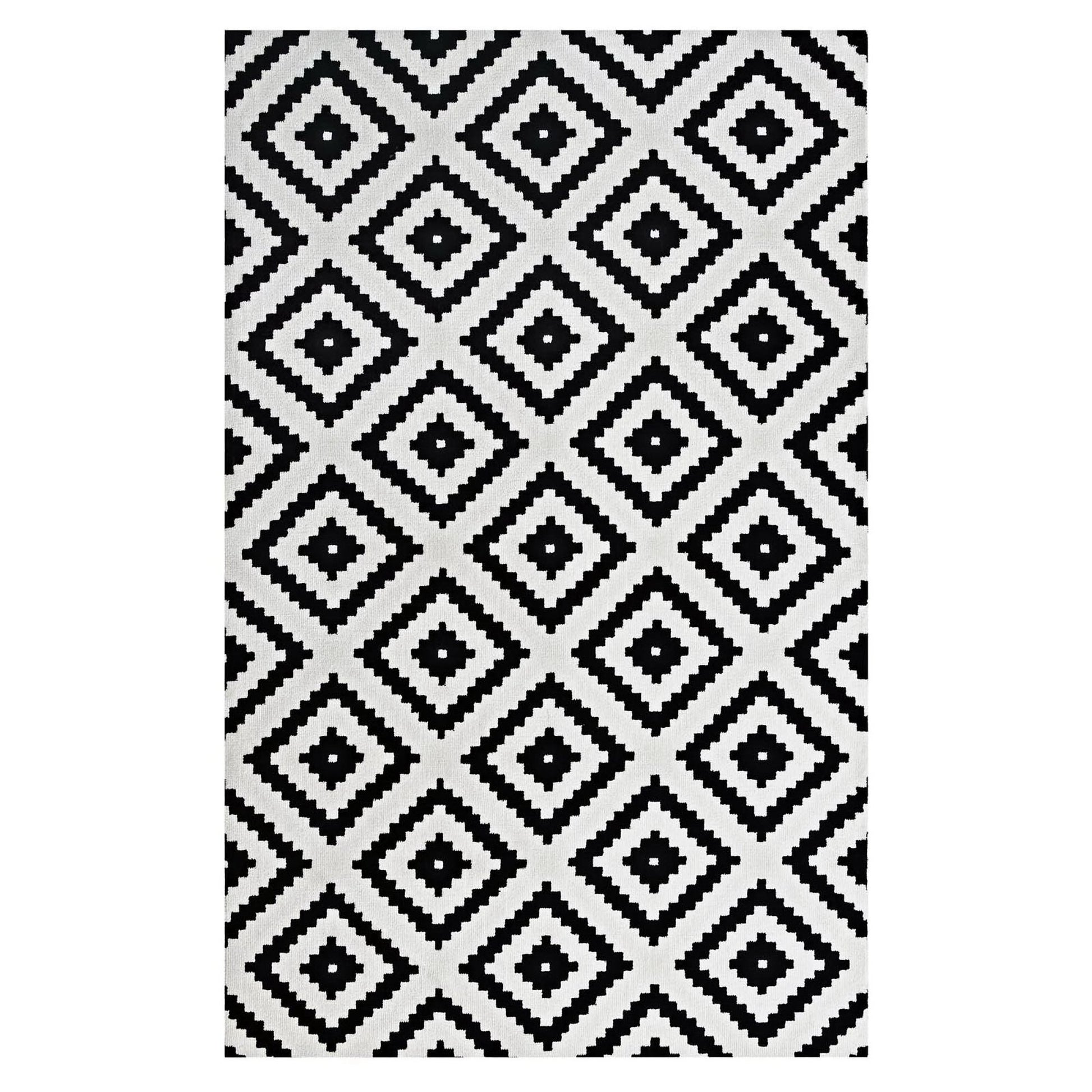 Alika Abstract Diamond Trellis 5x8 Area Rug - Black and White