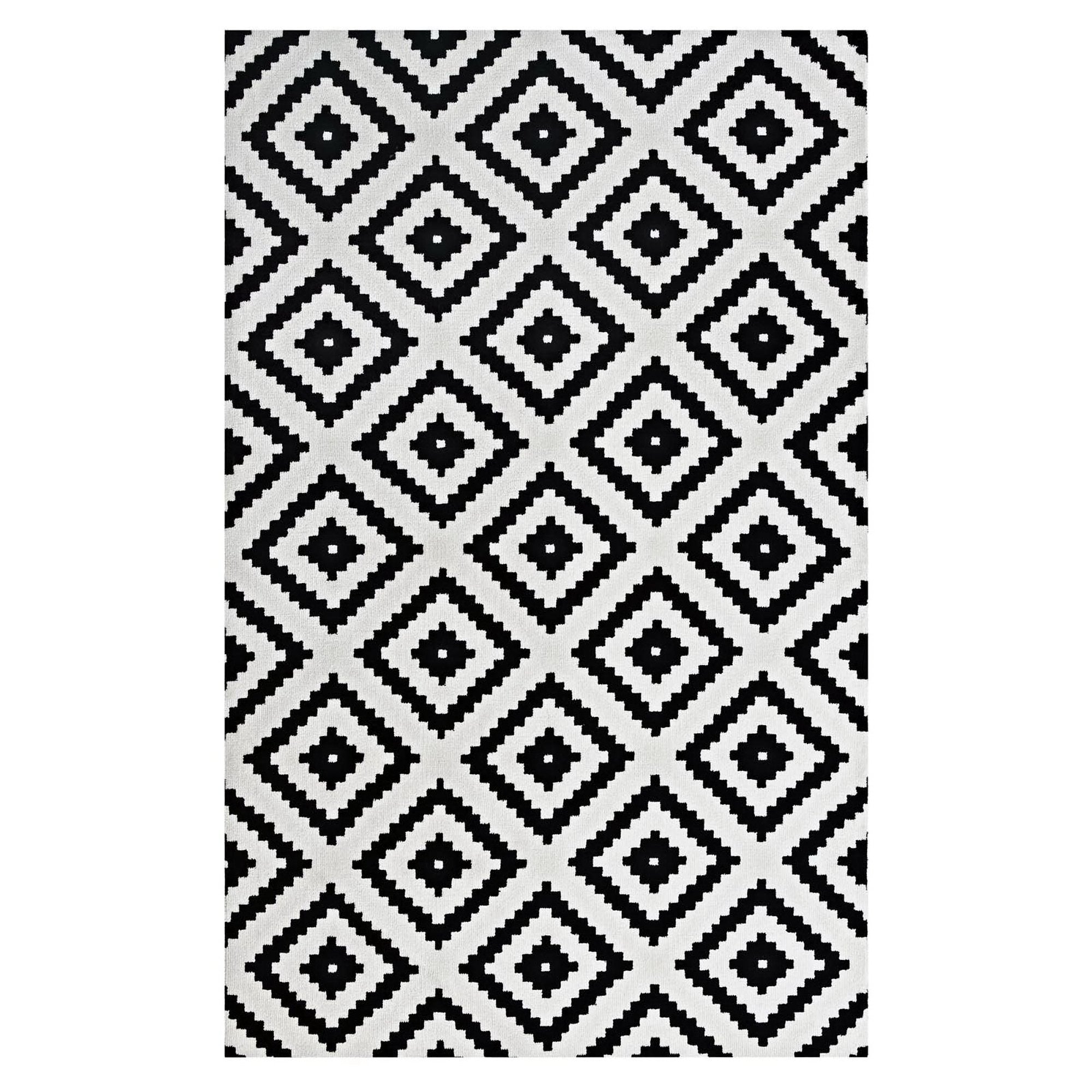 Alika Abstract Diamond Trellis 5x8 Area Rug - Black and White