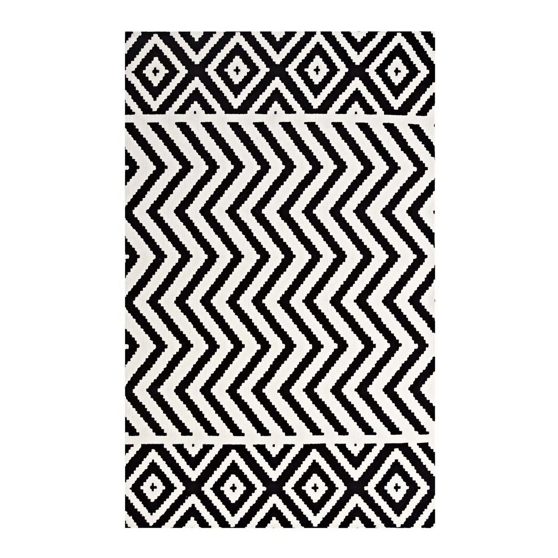 Ailani Geometric Chevron / Diamond 8x10 Area Rug - Black and White