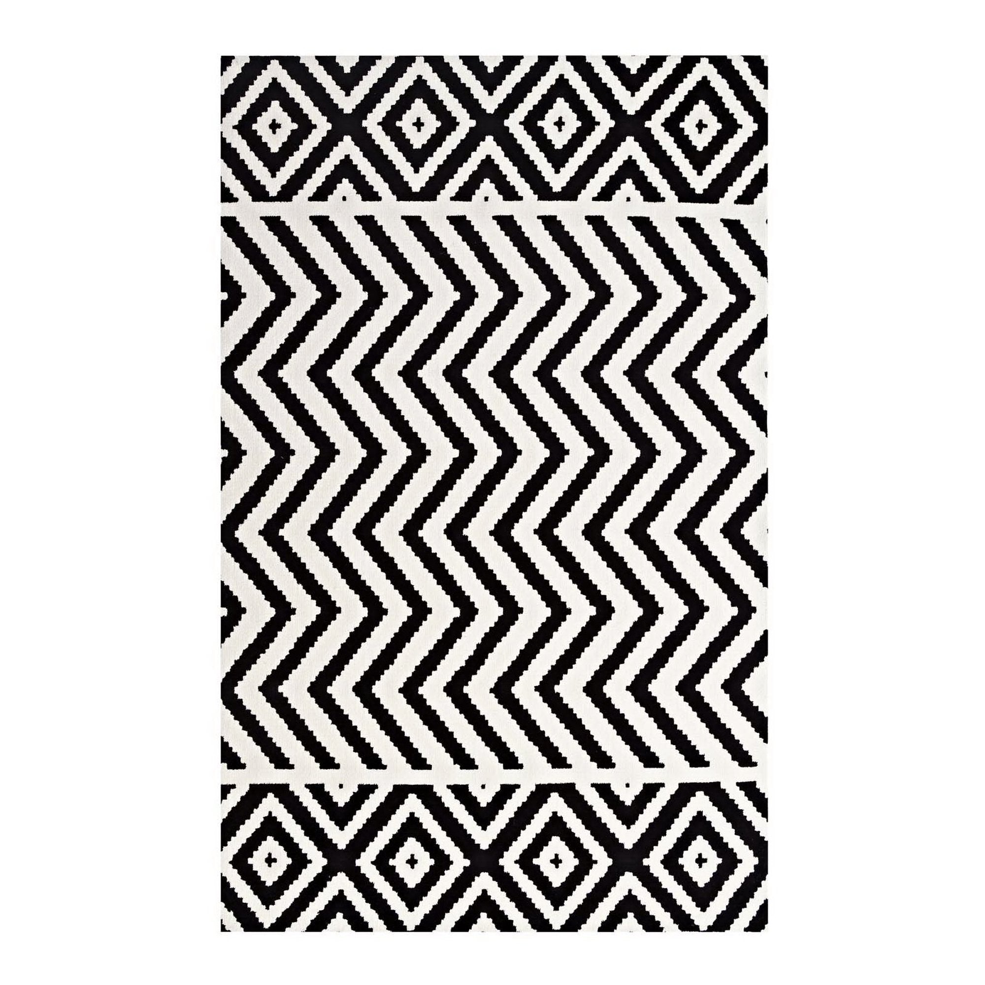 Ailani Geometric Chevron / Diamond 8x10 Area Rug - Black and White