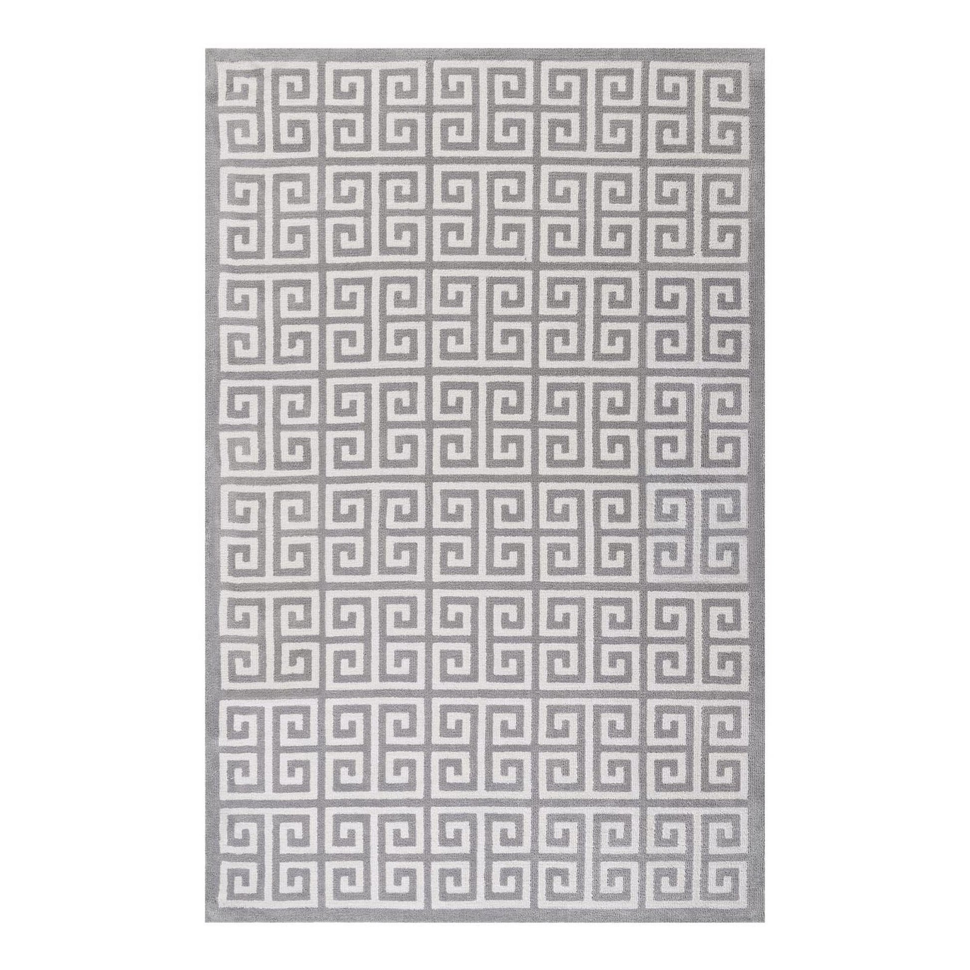 Freydis Greek Key 5x8 Area Rug - White and Light Gray