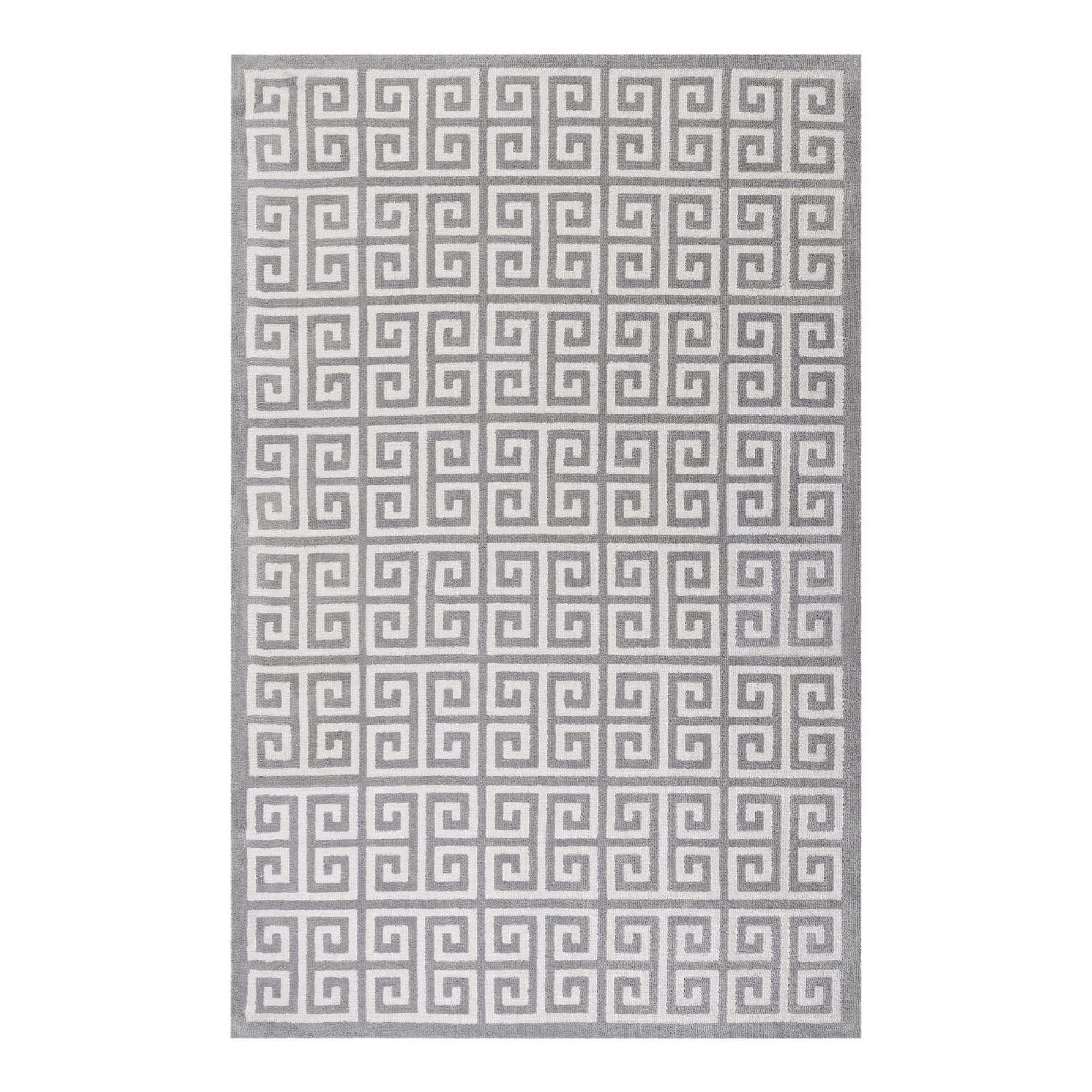 Freydis Greek Key 5x8 Area Rug - White and Light Gray