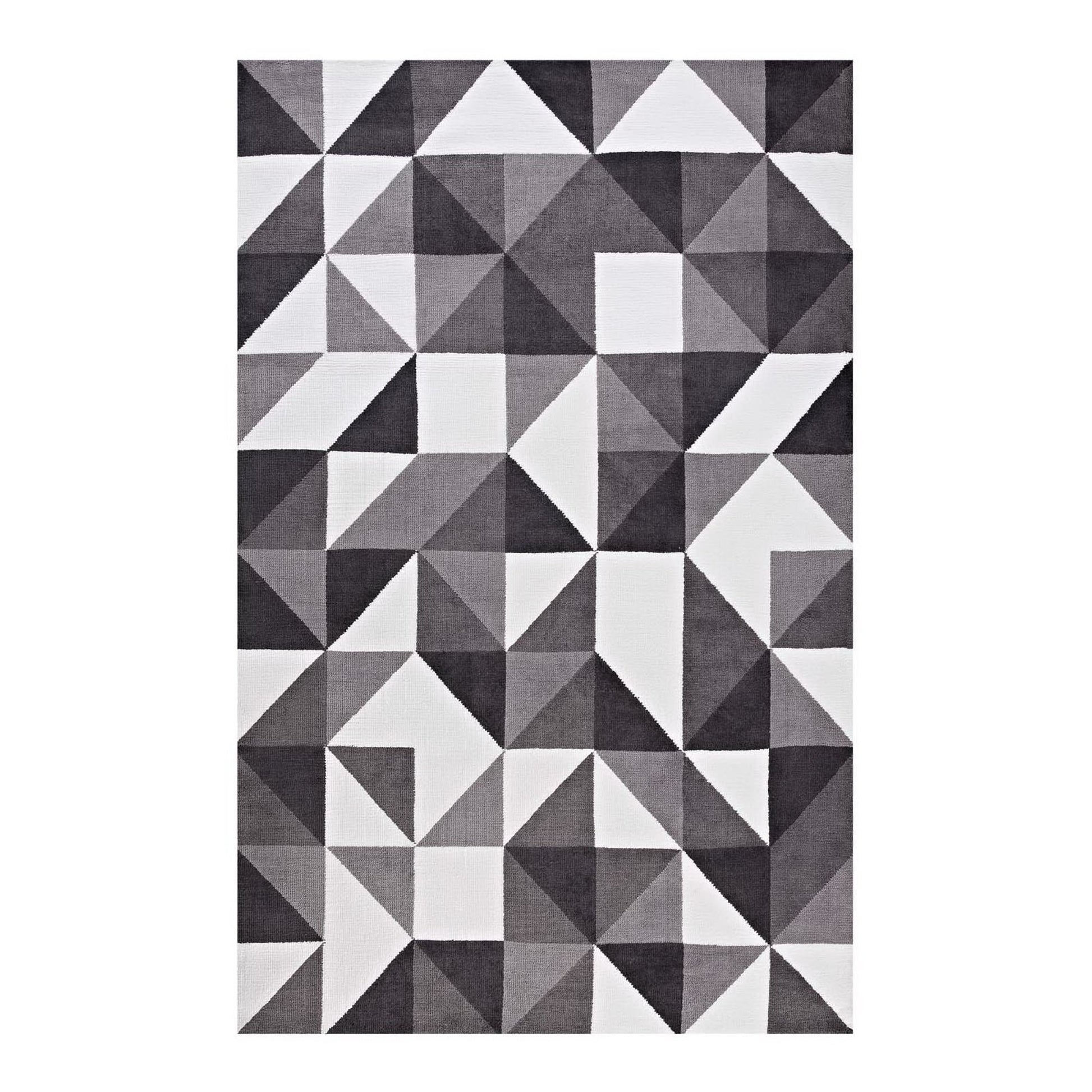 Kahula Geometric Triangle Mosaic 8x10 Area Rug - Black Gray and White