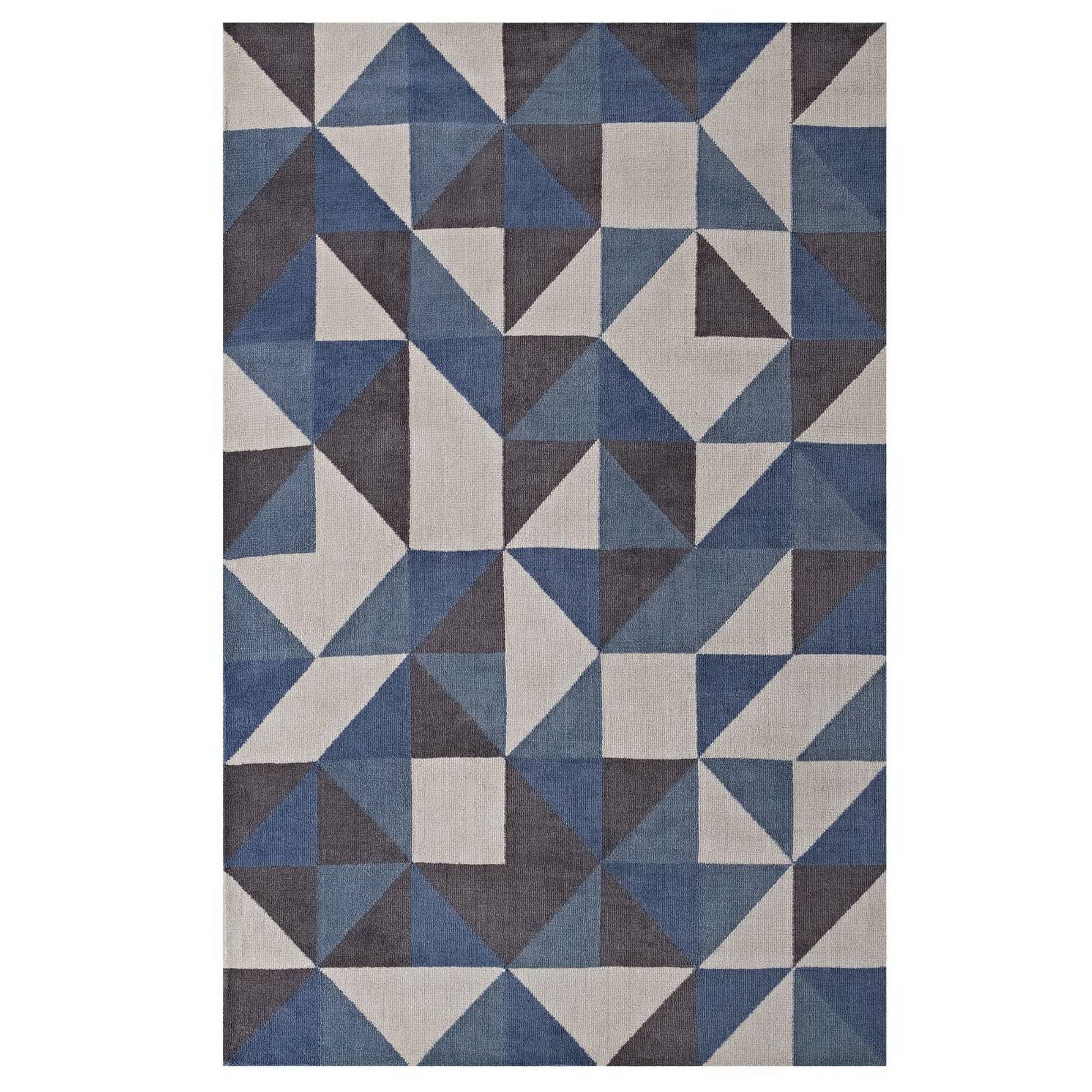 Kahula Geometric Triangle Mosaic 5x8 Area Rug - Blue White and Gray