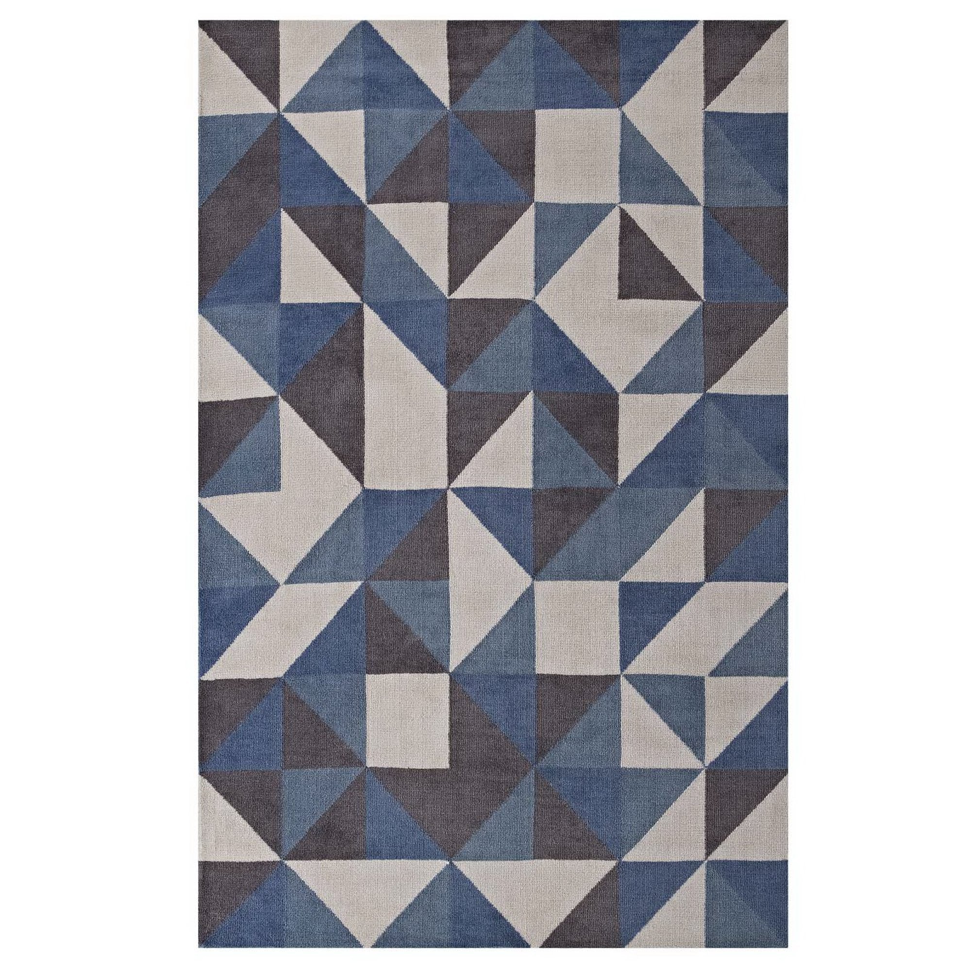 Kahula Geometric Triangle Mosaic 5x8 Area Rug - Blue White and Gray