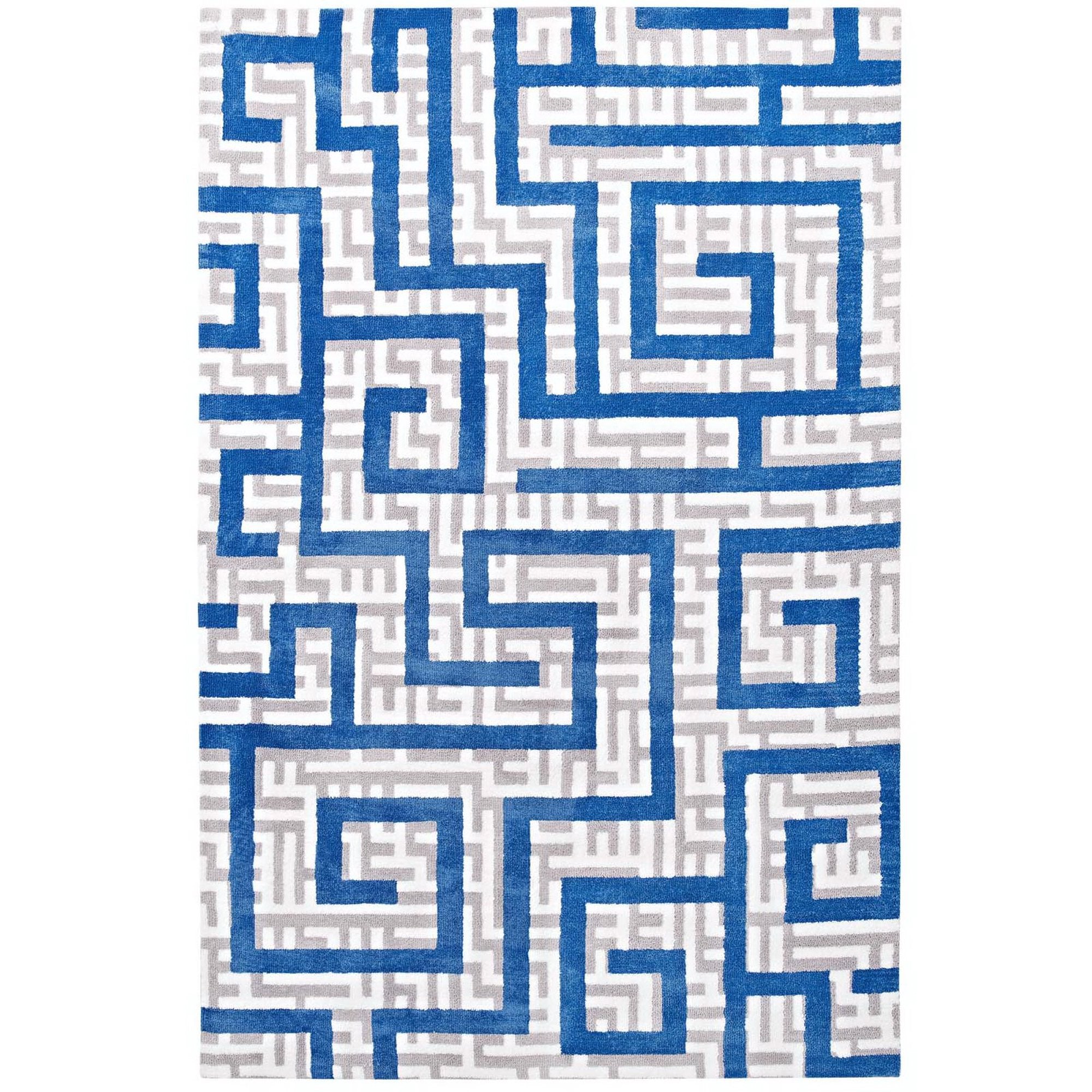 Nahia Geometric Maze 5x8 Area Rug - Ivory Light Gray and Blue
