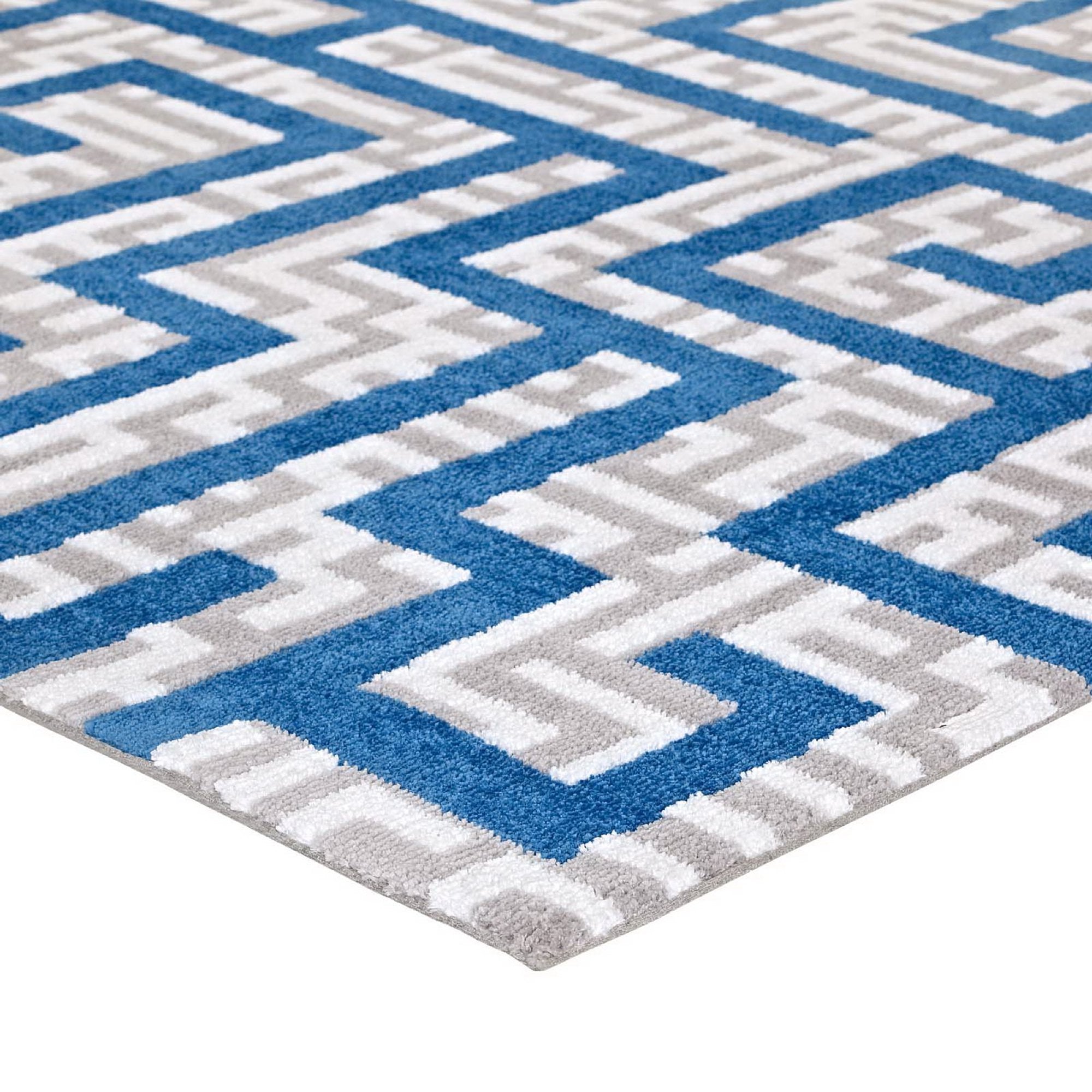 Nahia Geometric Maze 8x10 Area Rug - Ivory Light Gray and Sky Blue