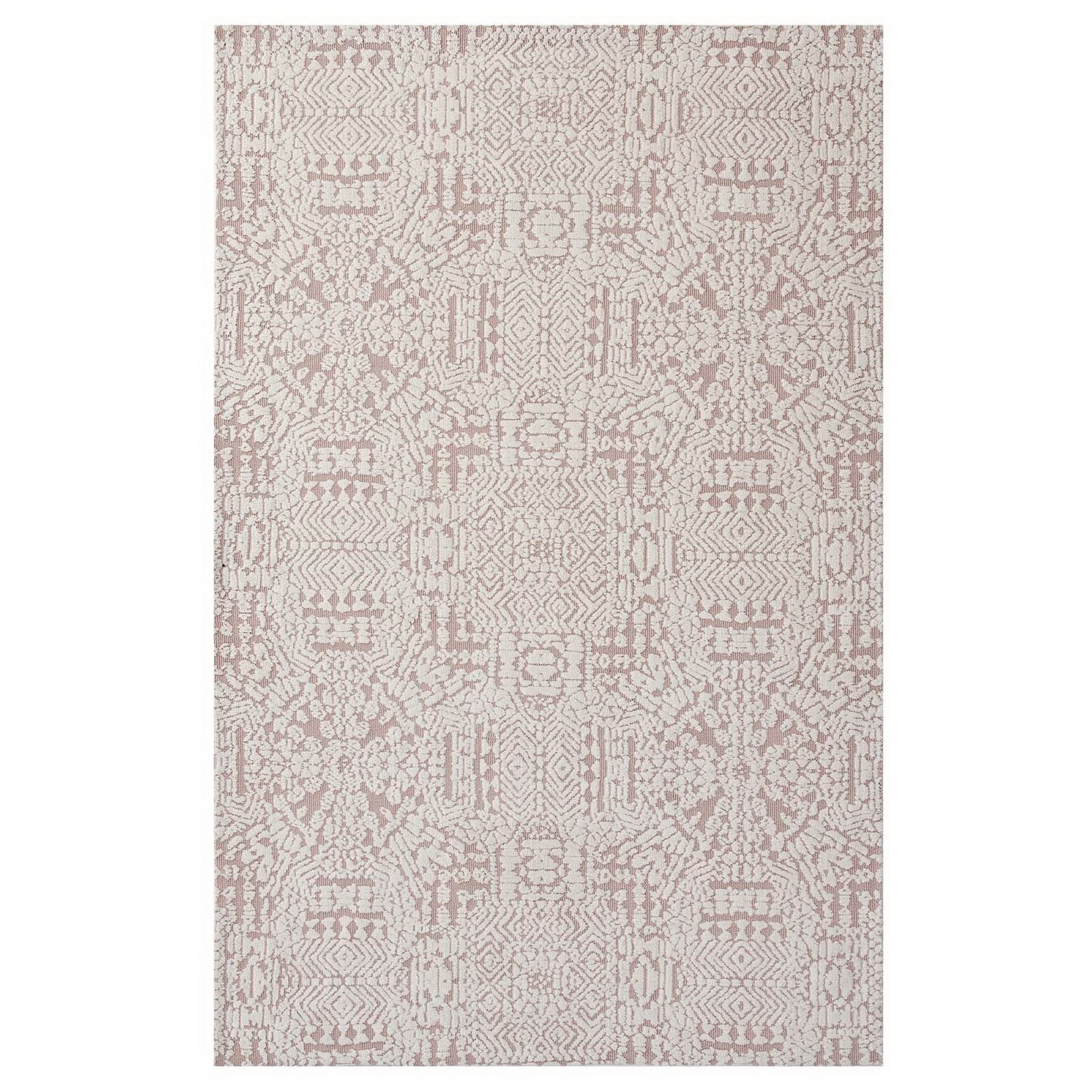 Javiera Contemporary Moroccan 5x8 Area Rug - Ivory and Cameo Rose