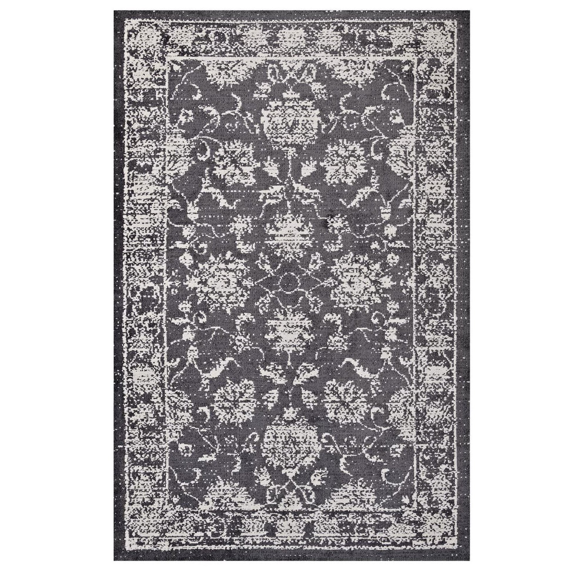 Kazia Distressed Floral Lattice 5x8 Area Rug - Dark Gray and Ivory