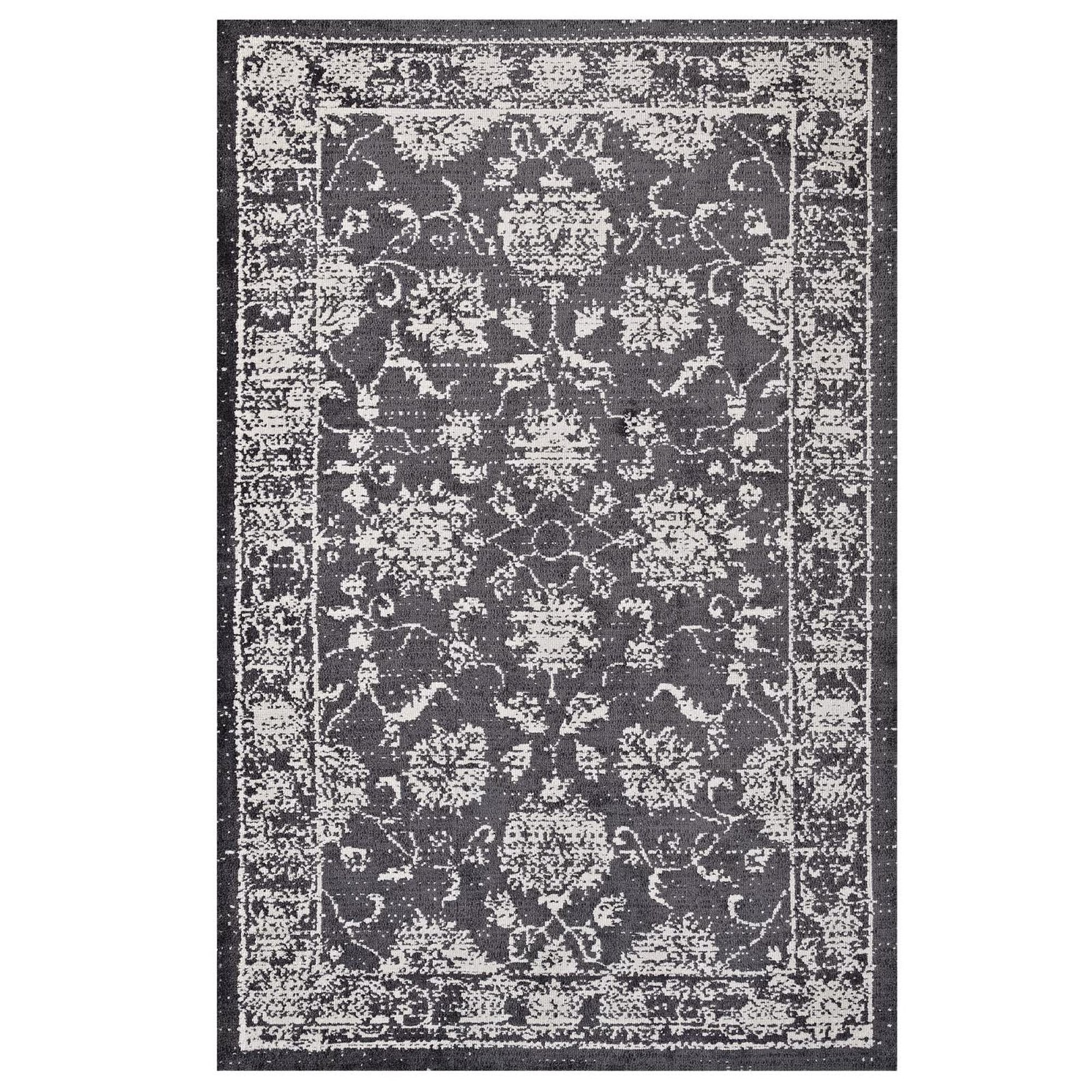Kazia Distressed Floral Lattice 5x8 Area Rug - Dark Gray and Ivory