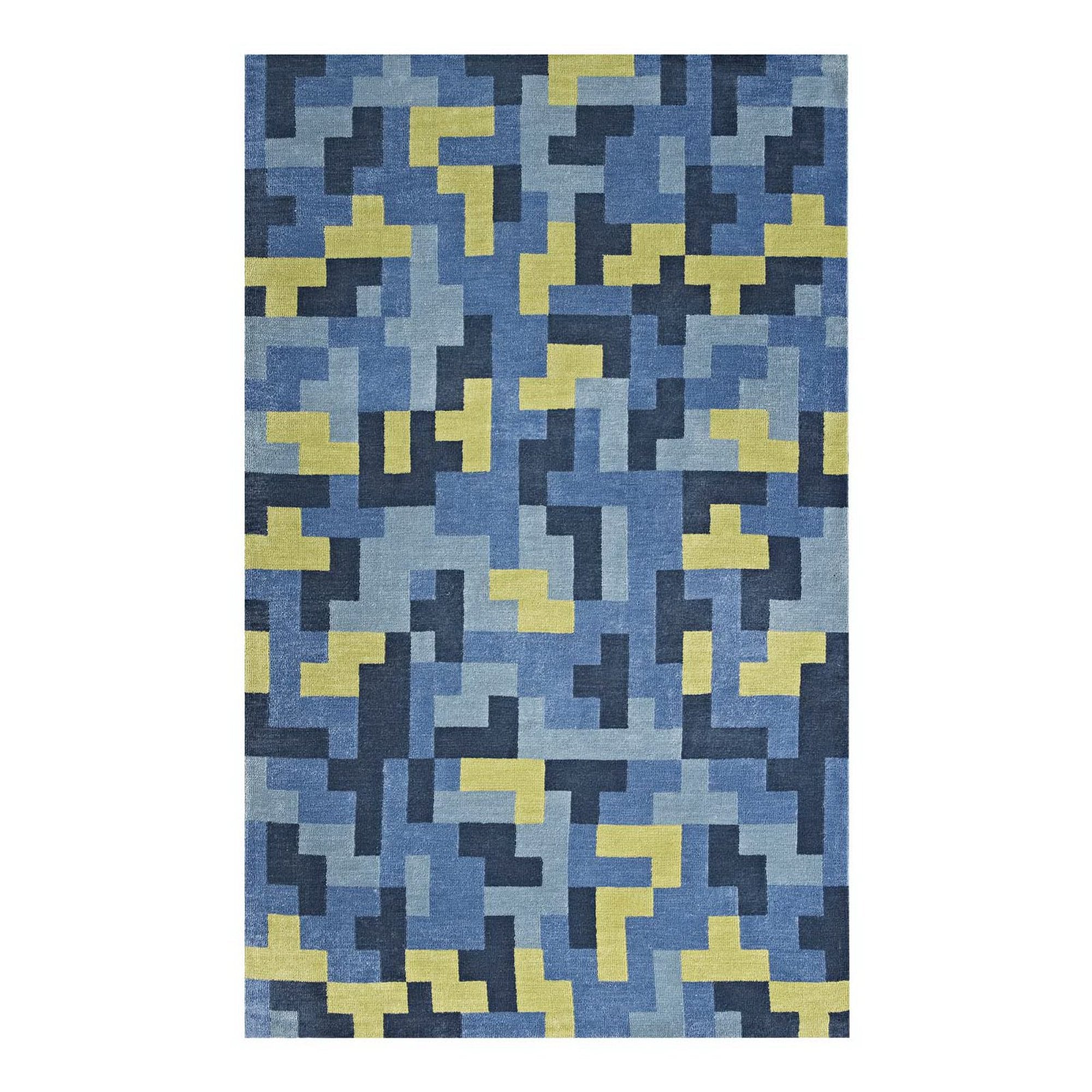 Andela Interlocking Block Mosaic 8x10 Area Rug - Multicolored Blue and Light Olive Green