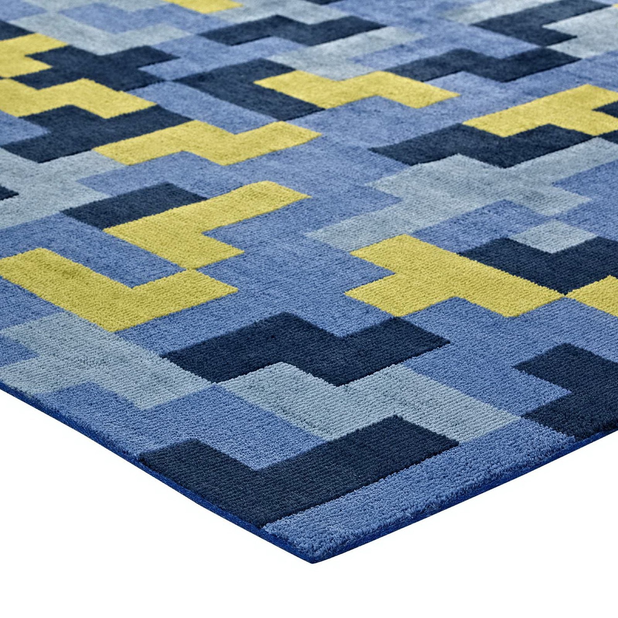 Andela Interlocking Block Mosaic 8x10 Area Rug - Multicolored Coral and Light Blue