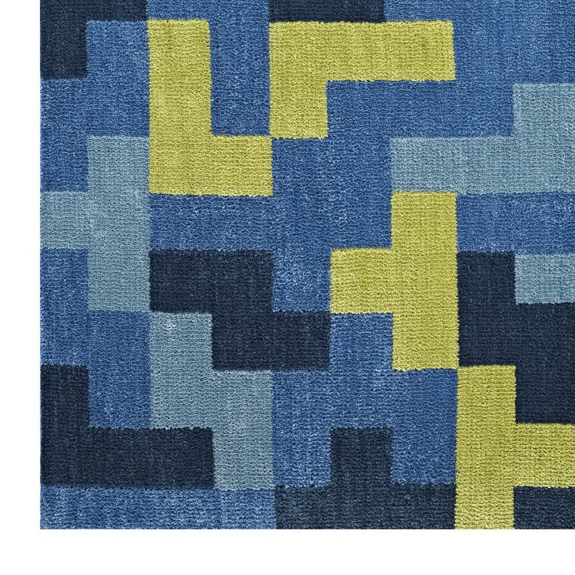 Andela Interlocking Block Mosaic 8x10 Area Rug - Multicolored Red and Light Blue