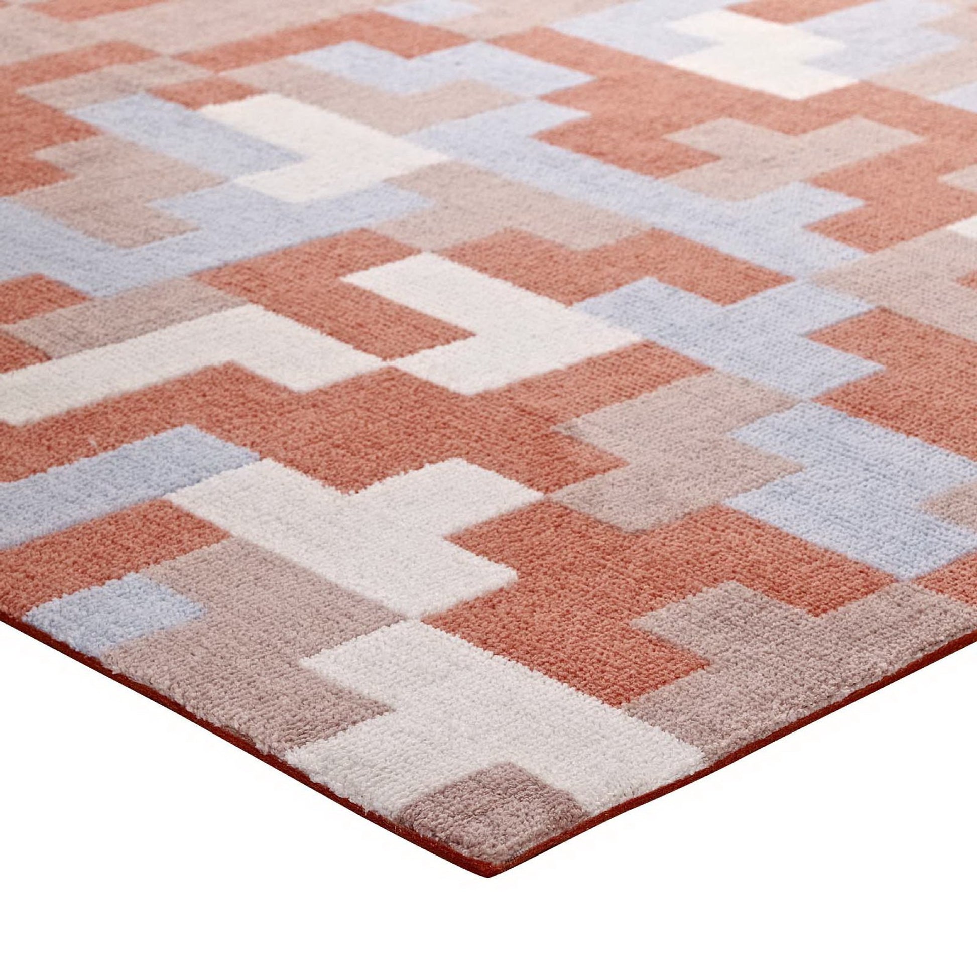 Andela Interlocking Block Mosaic 5x8 Area Rug - Multicolored Red and Light Blue