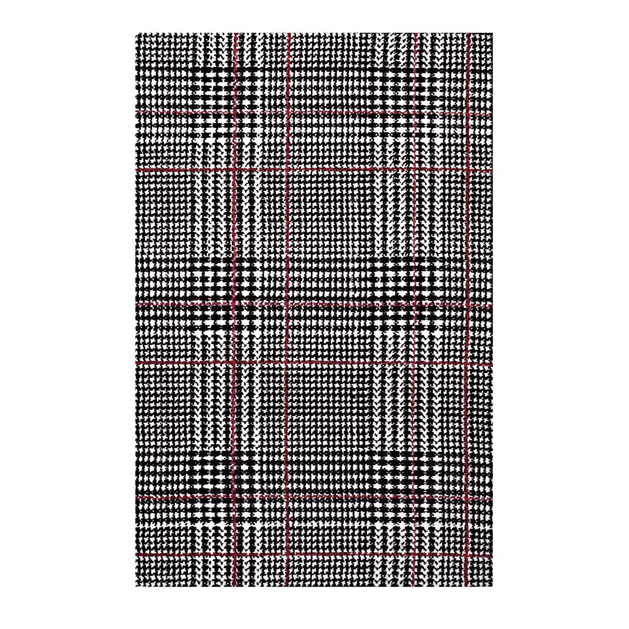 Kaja Abstract Plaid 5x8 Area Rug - Ivory Black and Red