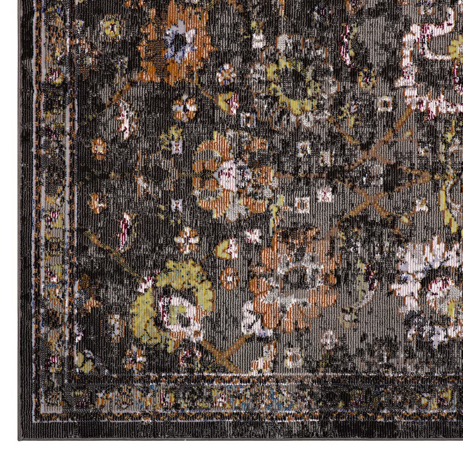 Minu Distressed Floral Lattice 4x6 Area Rug - Light Blue Yellow and Orange