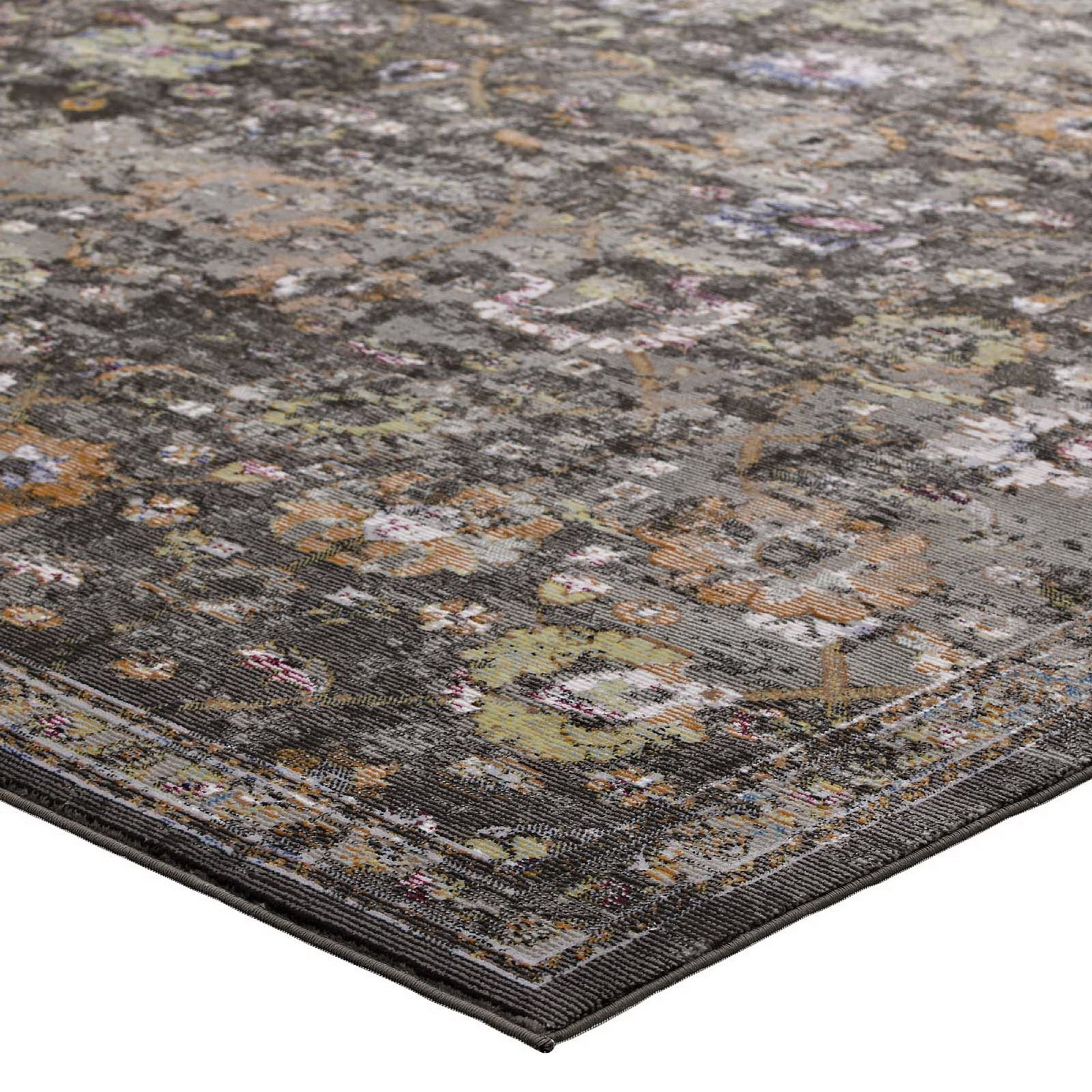 Minu Distressed Floral Lattice 4x6 Area Rug - Blue Gray Yellow and Orange