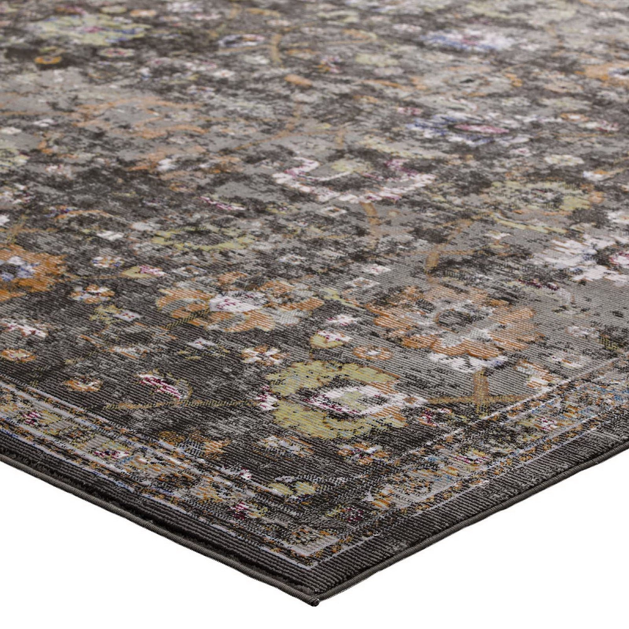 Minu Distressed Floral Lattice 4x6 Area Rug - Blue Gray Yellow and Orange