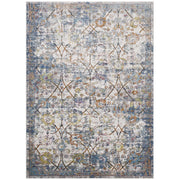 Minu Distressed Floral Lattice 5x8 Area Rug - Light Blue Yellow and Orange