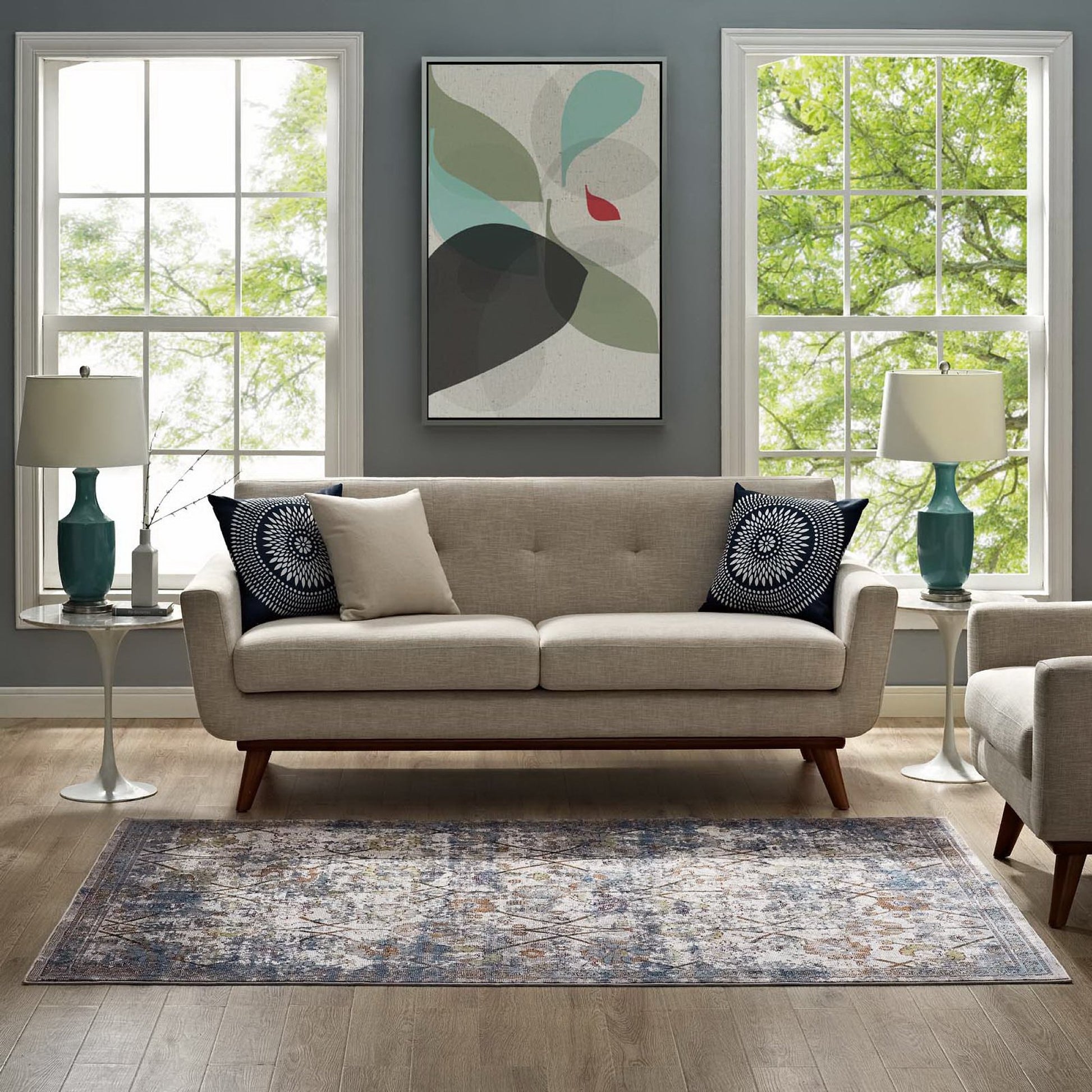 Minu Distressed Floral Lattice 8x10 Area Rug