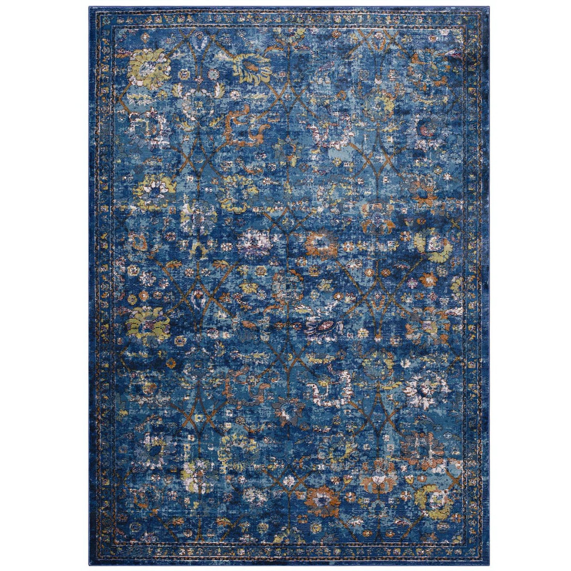 Minu Distressed Floral Lattice 4x6 Area Rug