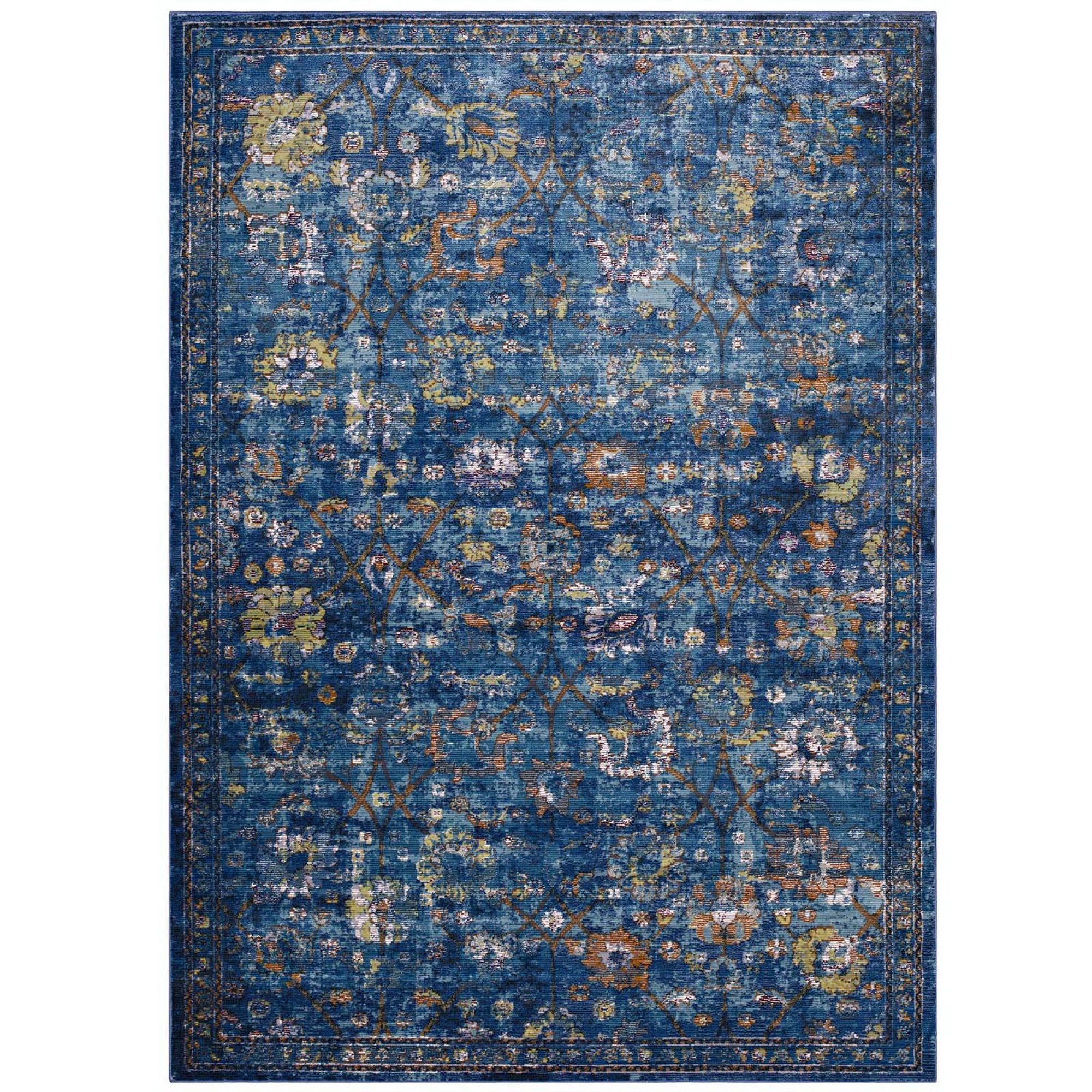 Minu Distressed Floral Lattice 4x6 Area Rug
