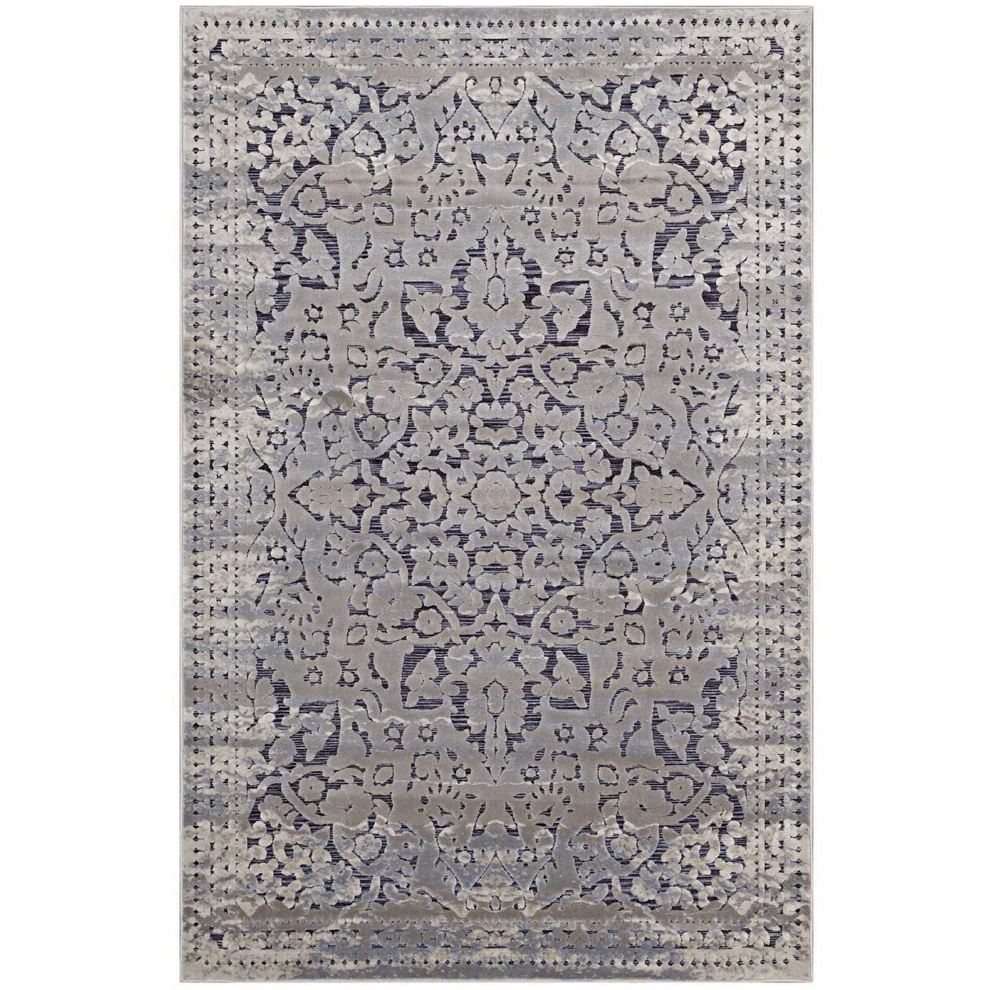 Margarida Distressed Vintage Turkish 8x10 Area Rug - Blue and Cream