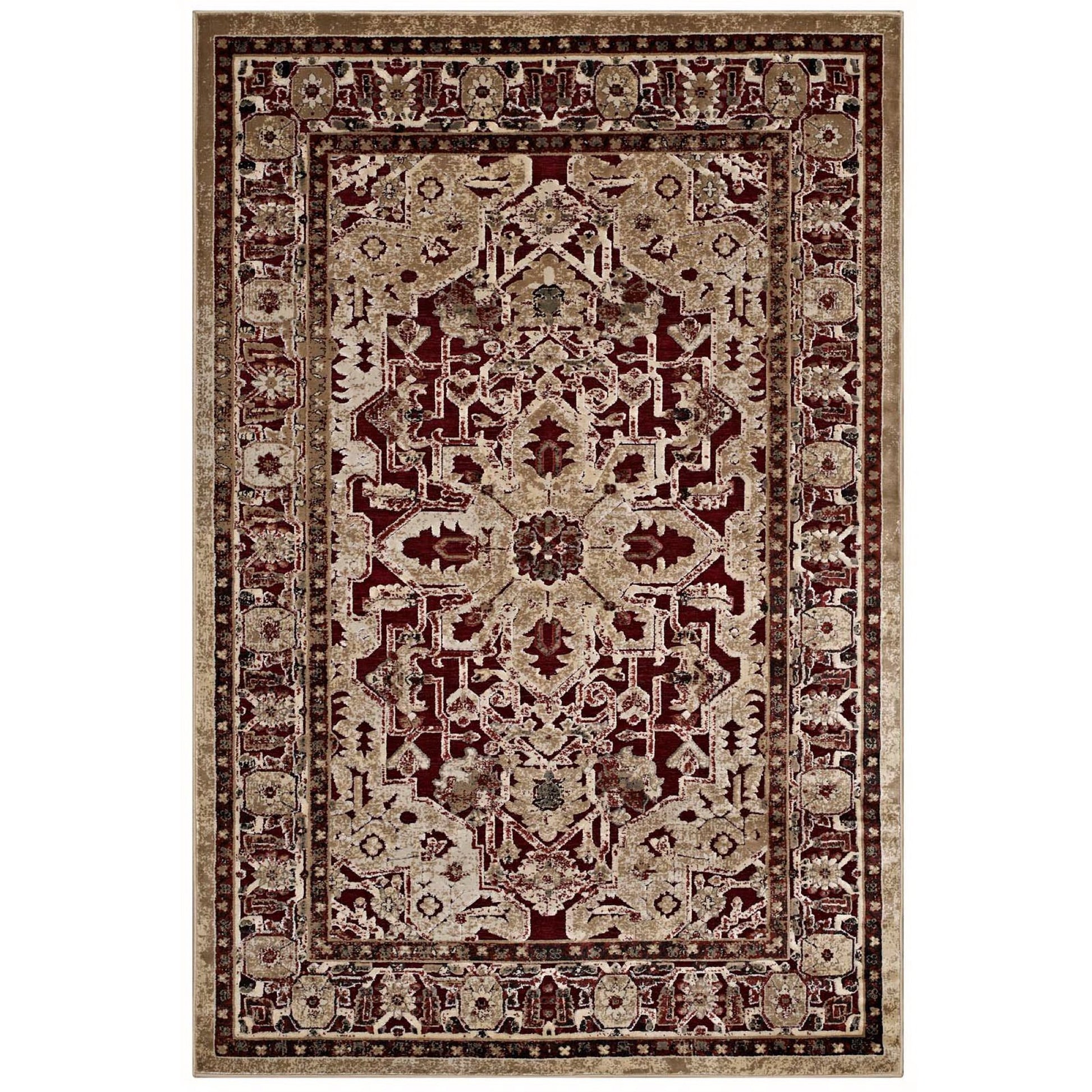 Grania Ornate Vintage Floral Turkish 5x8 Area Rug - Burgundy and Tan