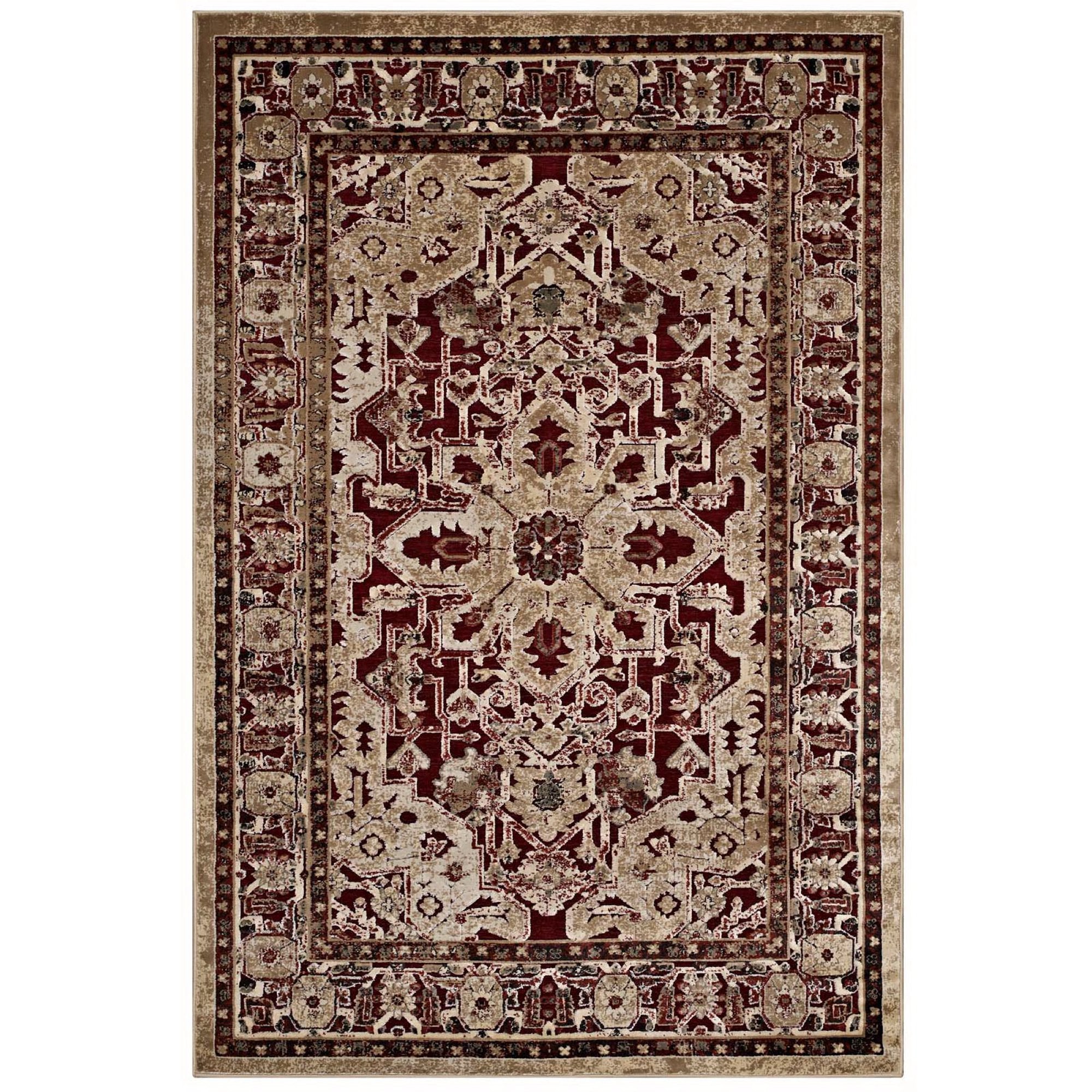 Grania Ornate Vintage Floral Turkish 5x8 Area Rug - Burgundy and Tan