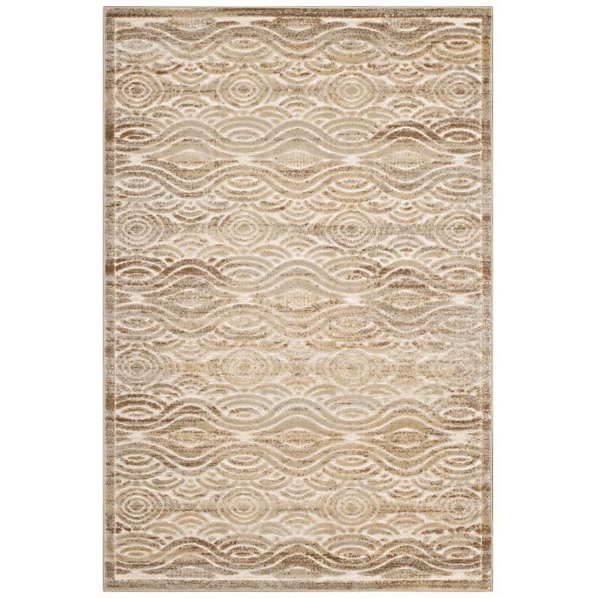 Kennocha Rustic Vintage Abstract Waves 5x8 Area Rug - Tan and Cream