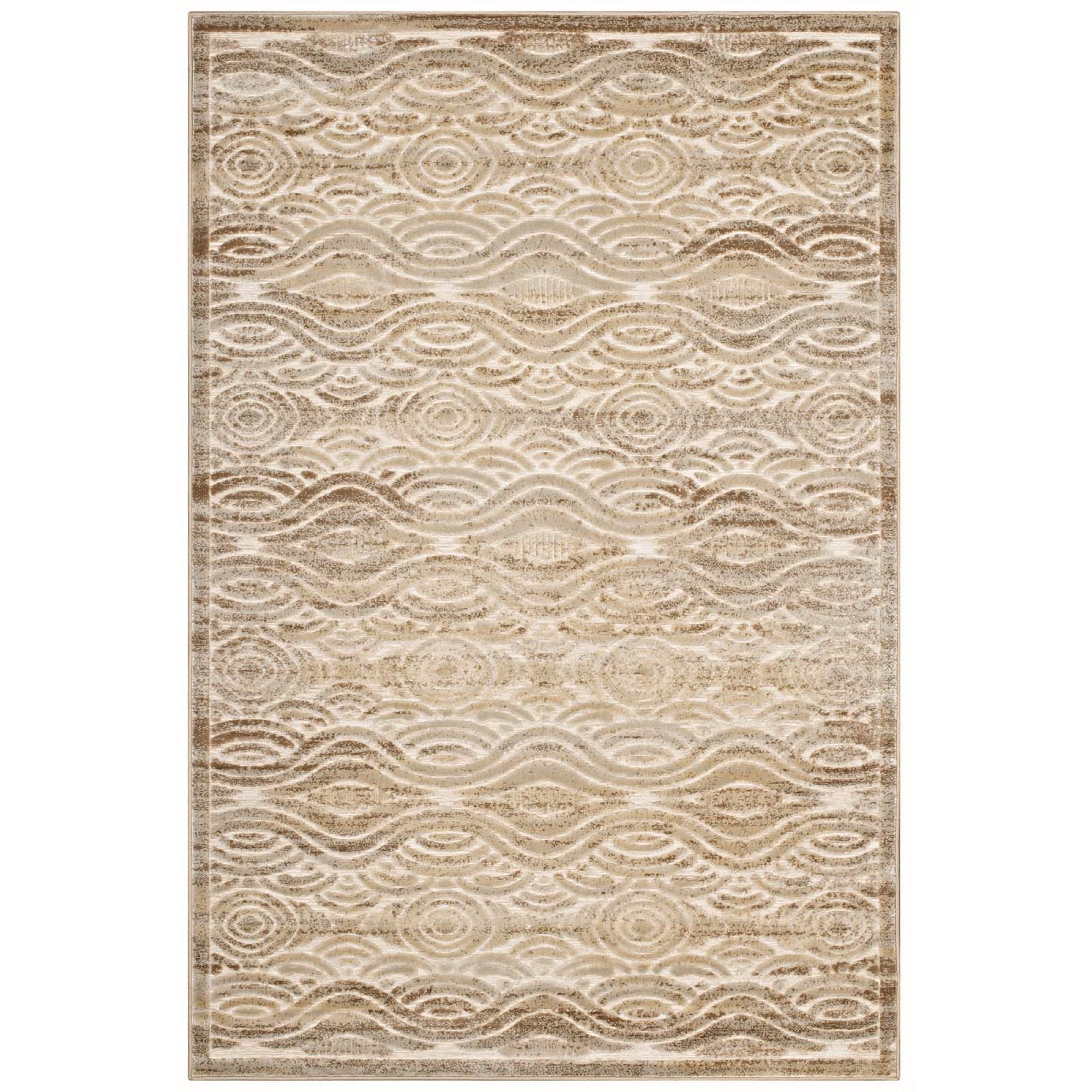 Kennocha Rustic Vintage Abstract Waves 5x8 Area Rug - Tan and Cream