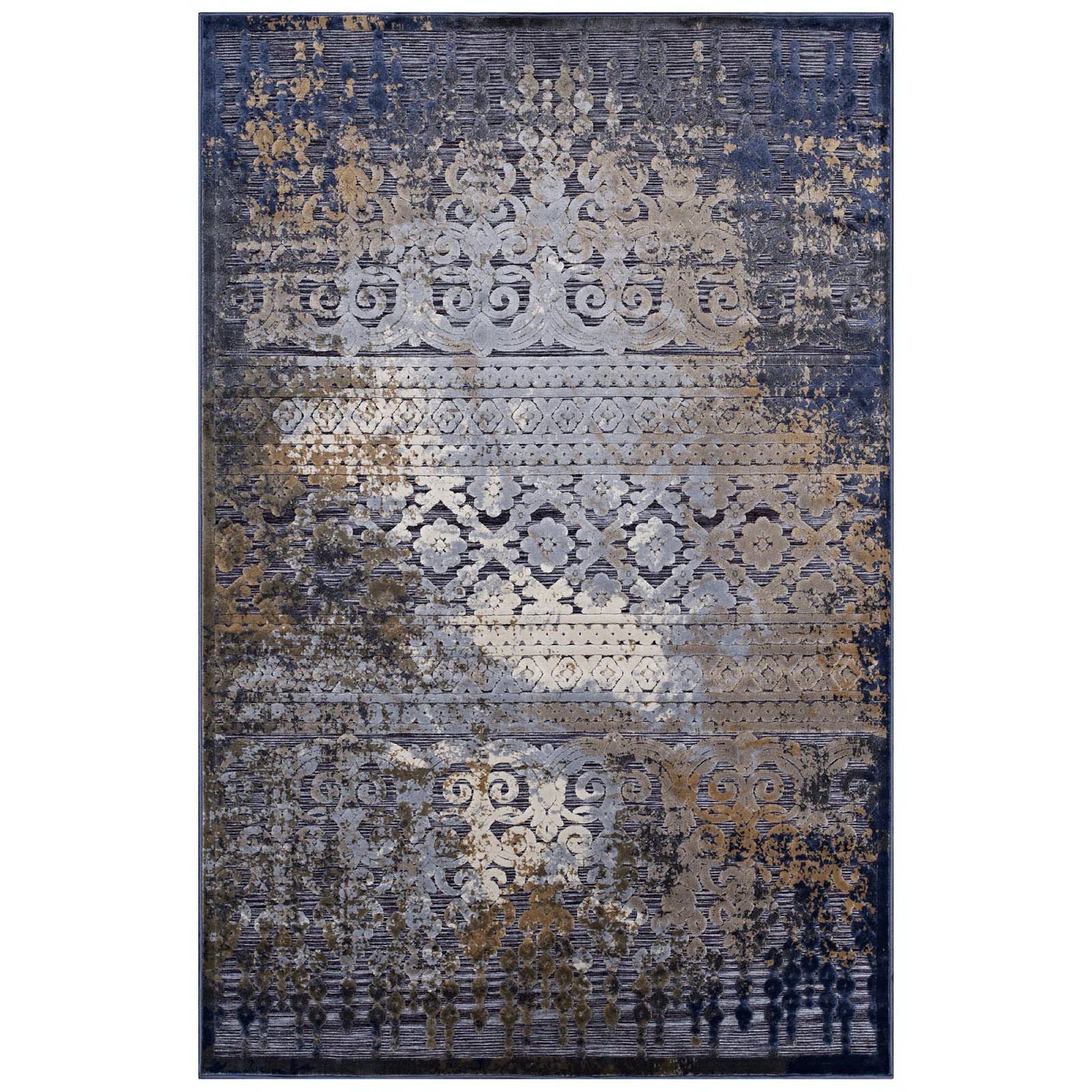 Kalene Distressed Vintage Turkish 5X8 Area Rug - Blue Rust and Cream