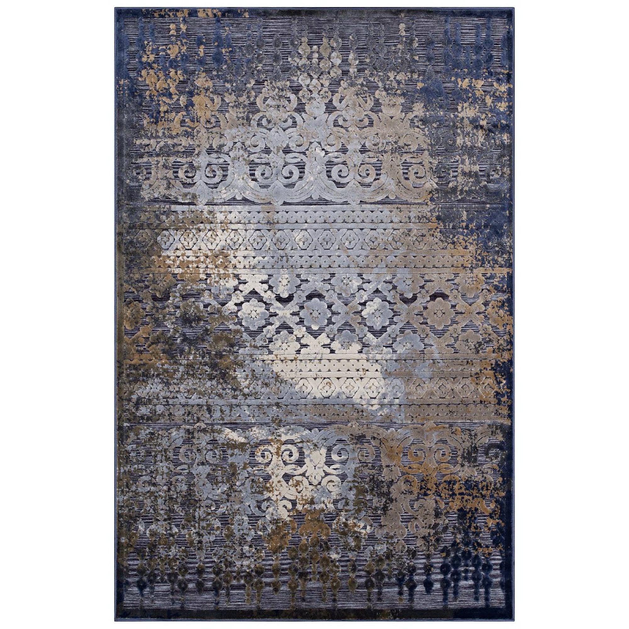 Kalene Distressed Vintage Turkish 5X8 Area Rug - Blue Rust and Cream