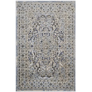 Elqenna Ornate Vintage Floral Turkish 5x8 Area Rug - Blue and Cream