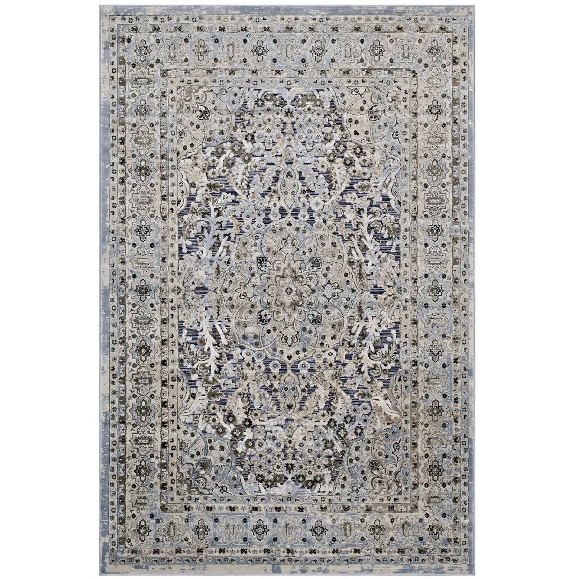 Elqenna Ornate Vintage Floral Turkish 5x8 Area Rug - Blue and Cream