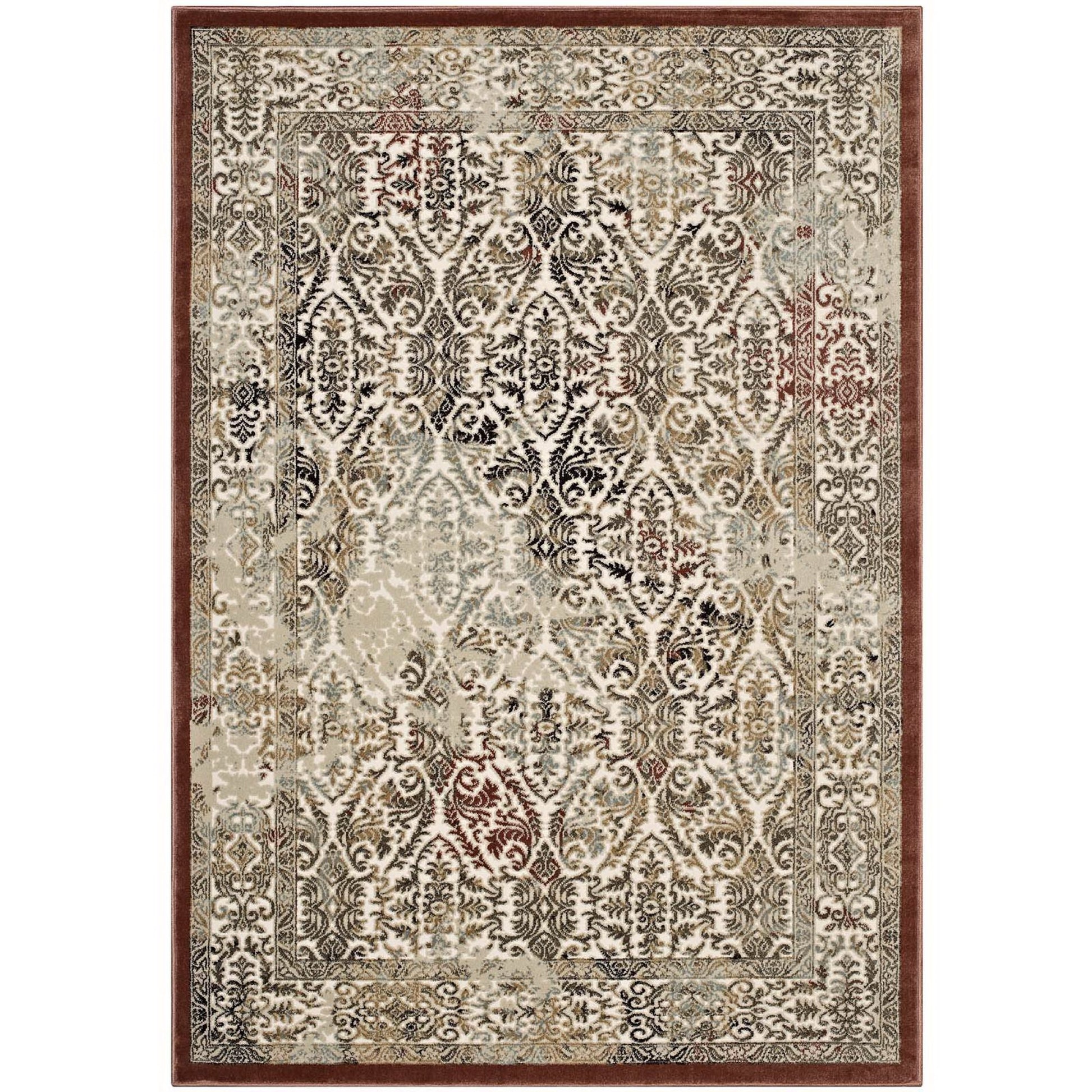 Hester Ornate Turkish Vintage 5x8 Area Rug - Tan and Walnut Brown